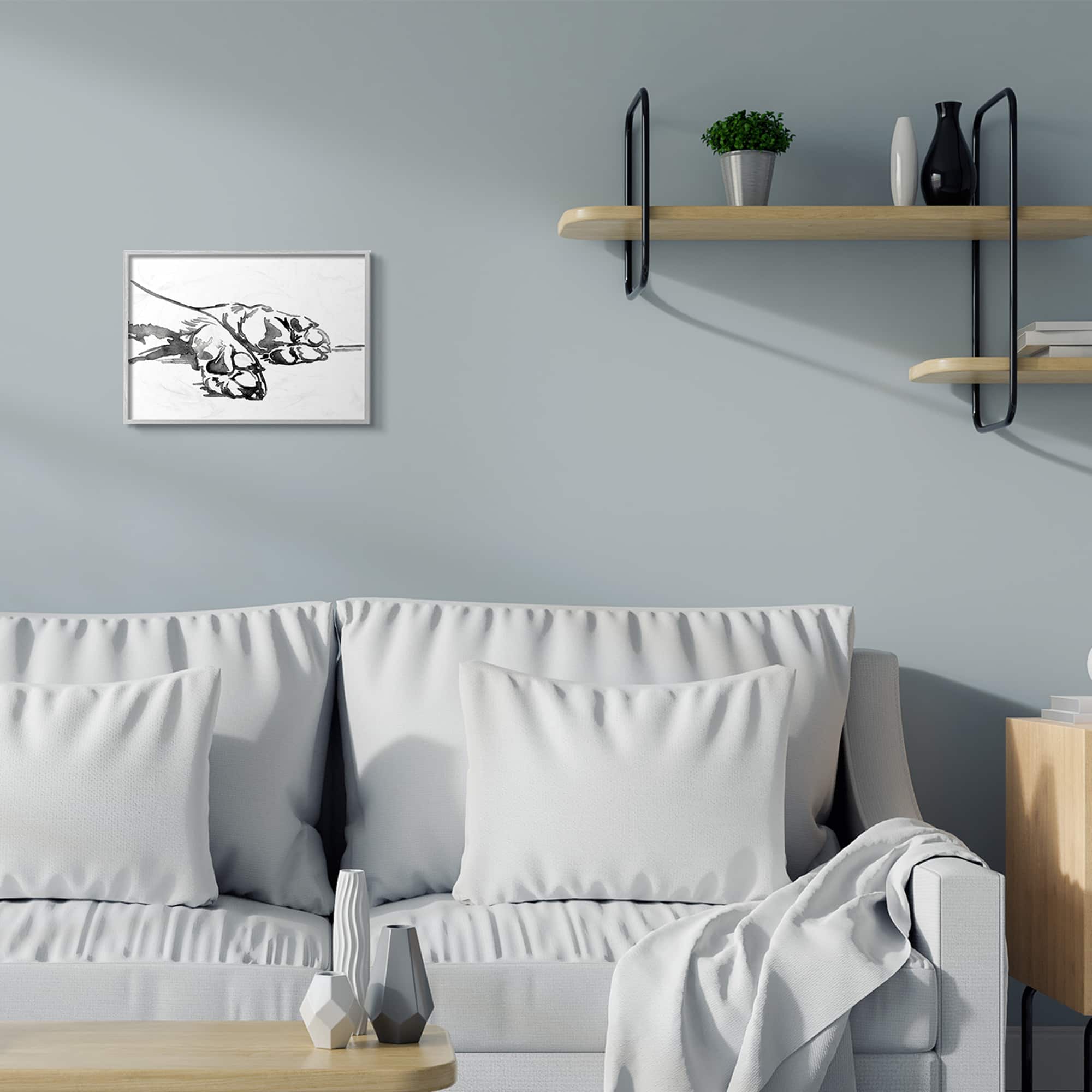 Stupell Industries Pet Animal Paws Minimal Ink Linework in Gray Frame Wall Art