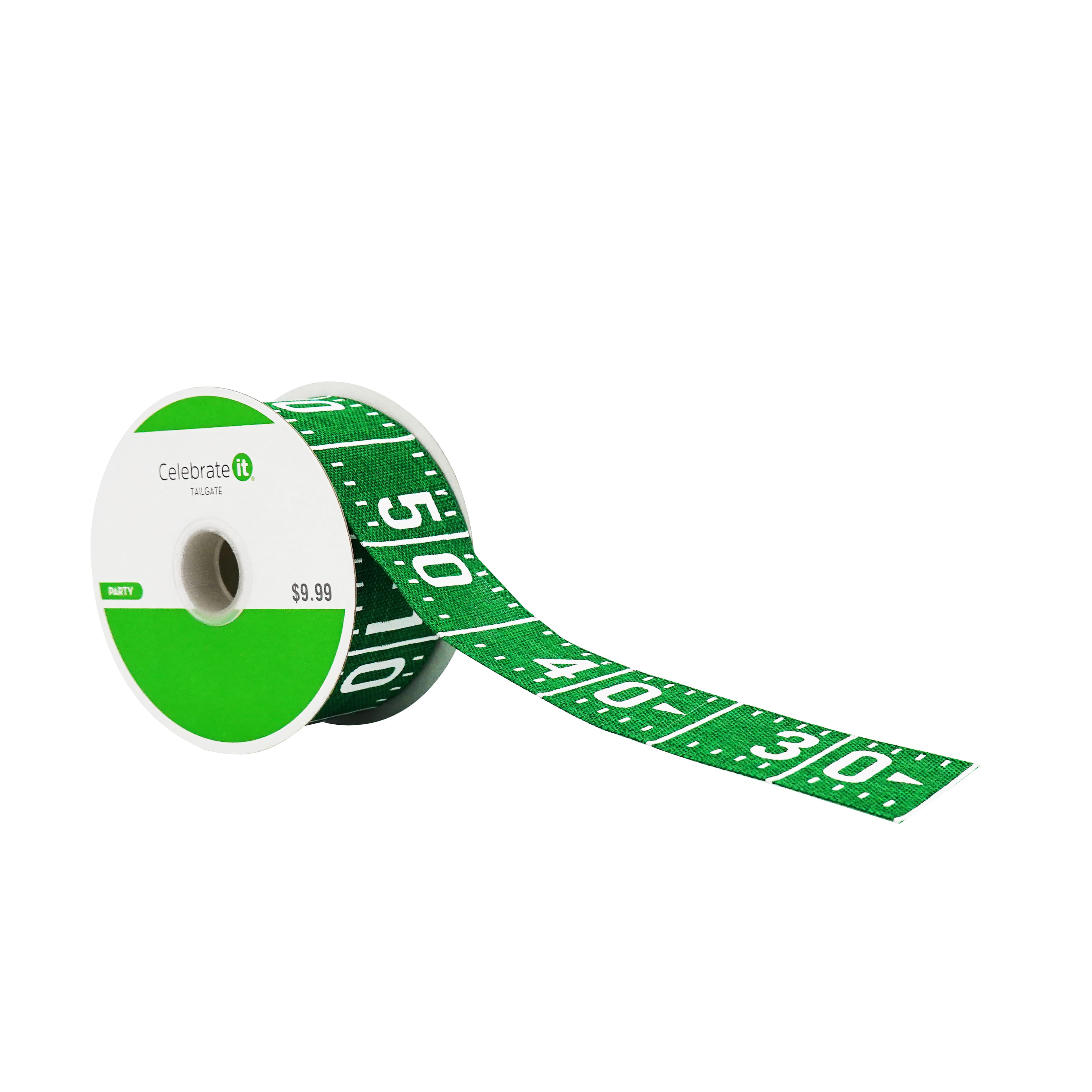 1.5" x 6.6yd. Football Field Wired Faux Linen Ribbon by Celebrate It®