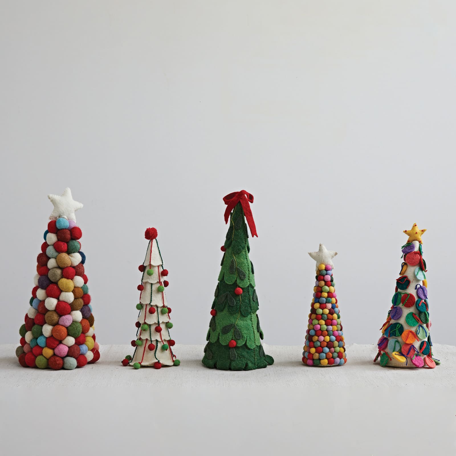 Hello Honey® 13" Cream Handmade Wool Felt Tree with Red & Green Pom Poms