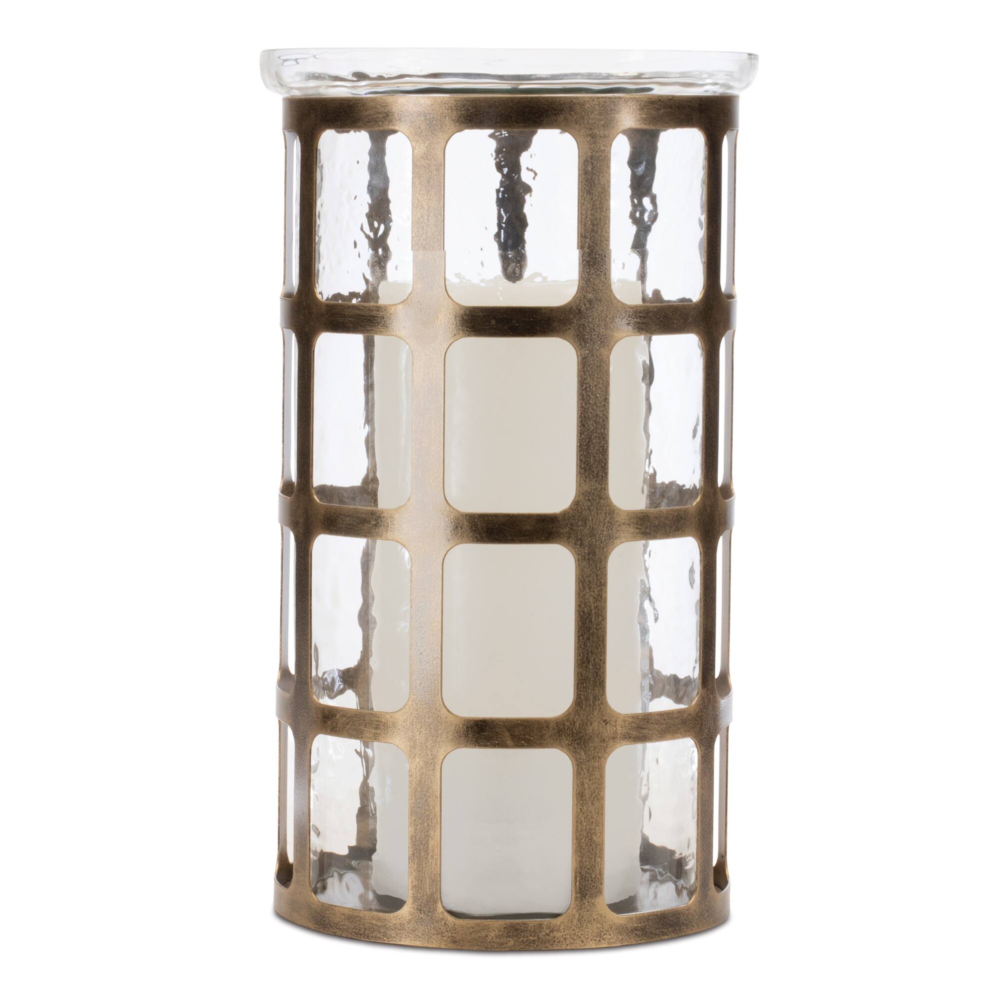 12.5" Wavy Glass Candle Holder with Distressed Metal Frame