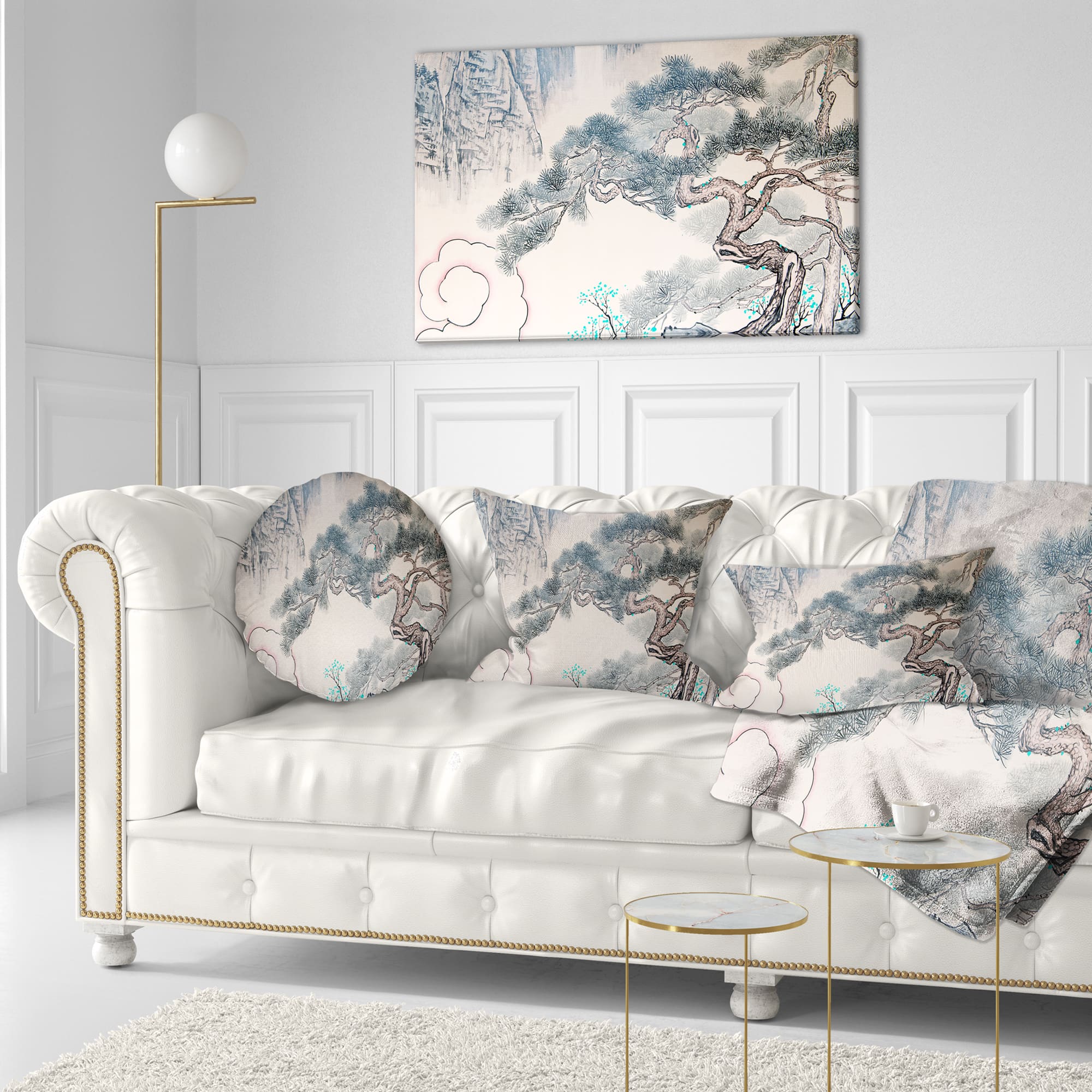 Designart - Chinese Blue Tree Art - Floral Painting Canvas