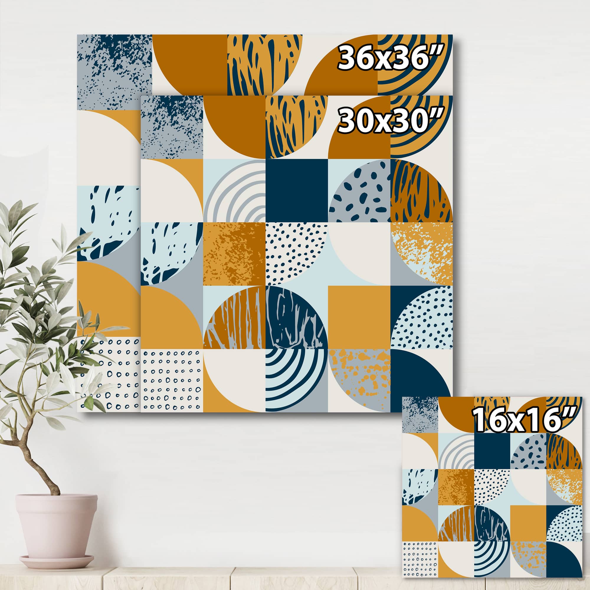 Designart - Retro Semicircles Circles and Squares - Modern Canvas Wall Art Print