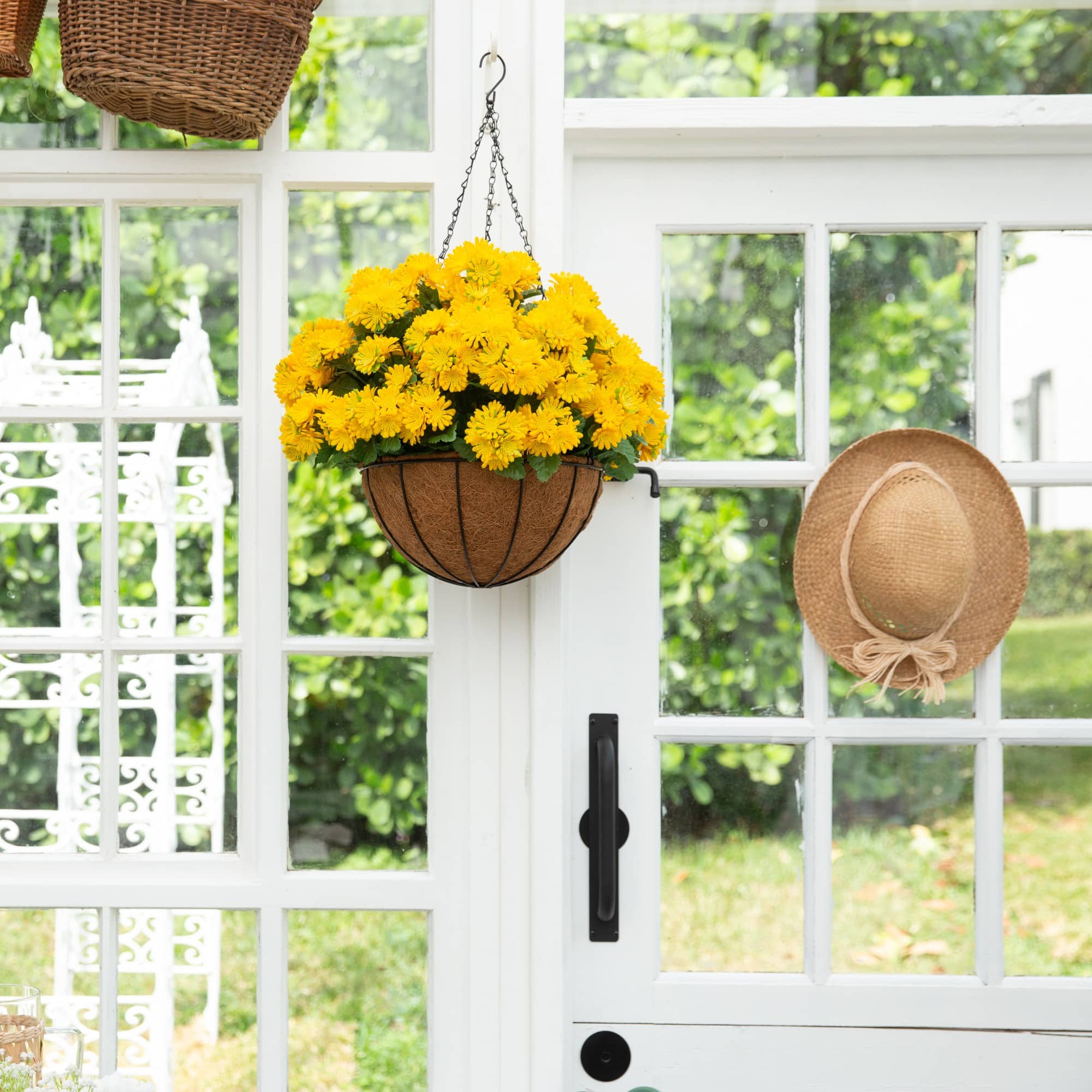 24in. UV Resistant Artificial Chrysanthemum Hanging Basket (Indoor/Outdoor)