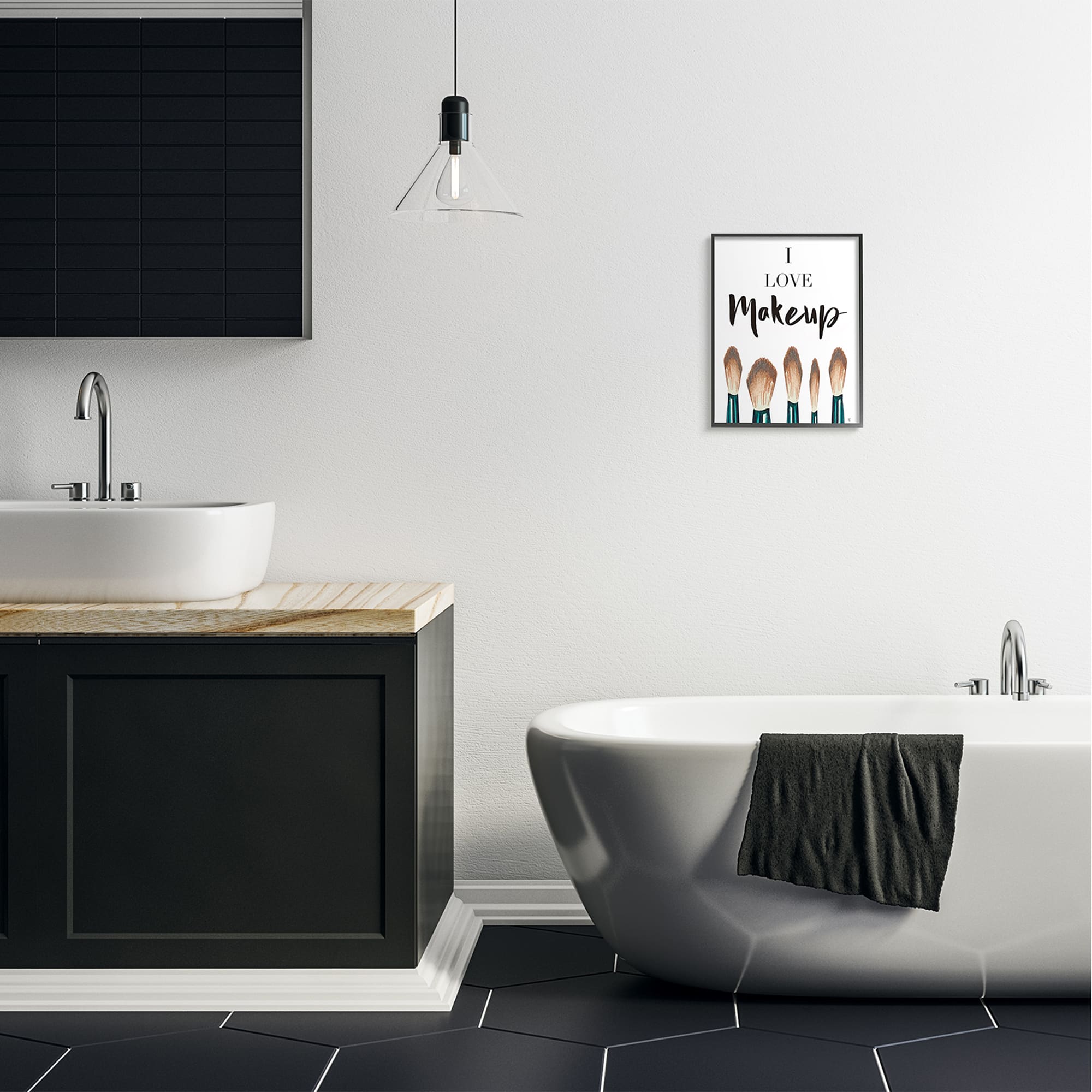 Stupell Industries I Love Makeup Expression Glam Cosmetic Brushes in Frame Wall Art