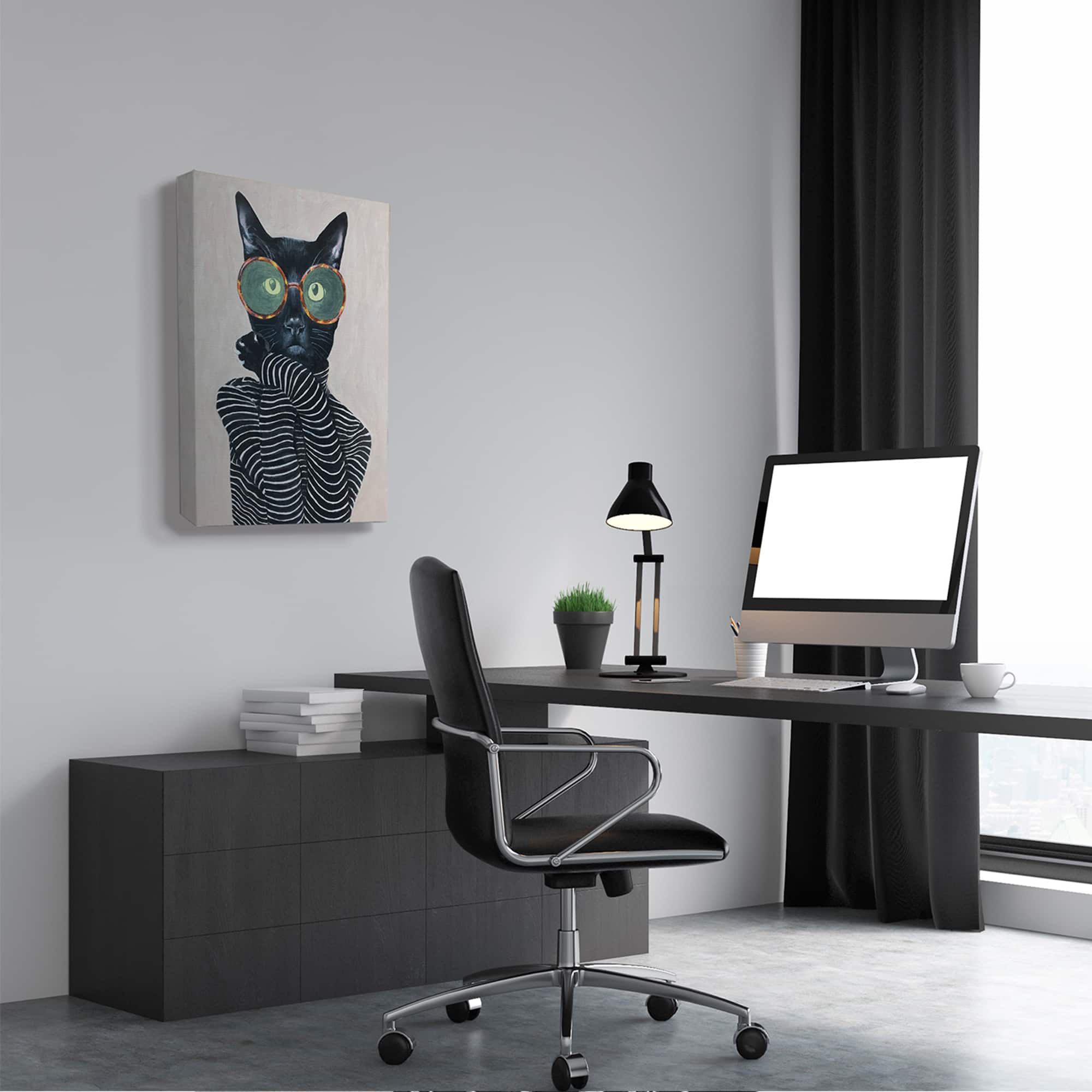 Stupell Industries Fashion Feline Striped Shirt And Round Glasses Cat Canvas Wall Art