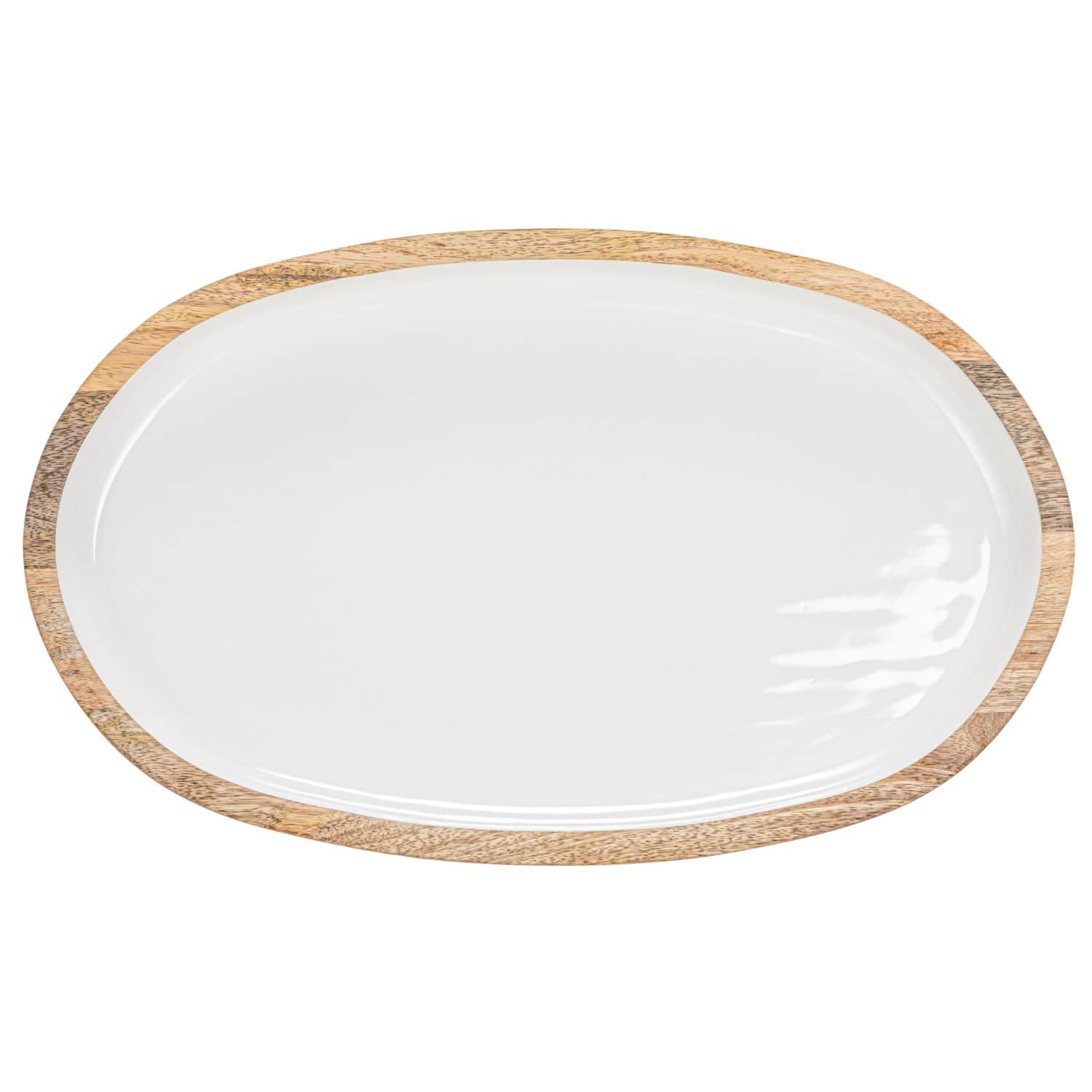 Hello Honey® 18" White Oval Enameled Mango Wood Tray