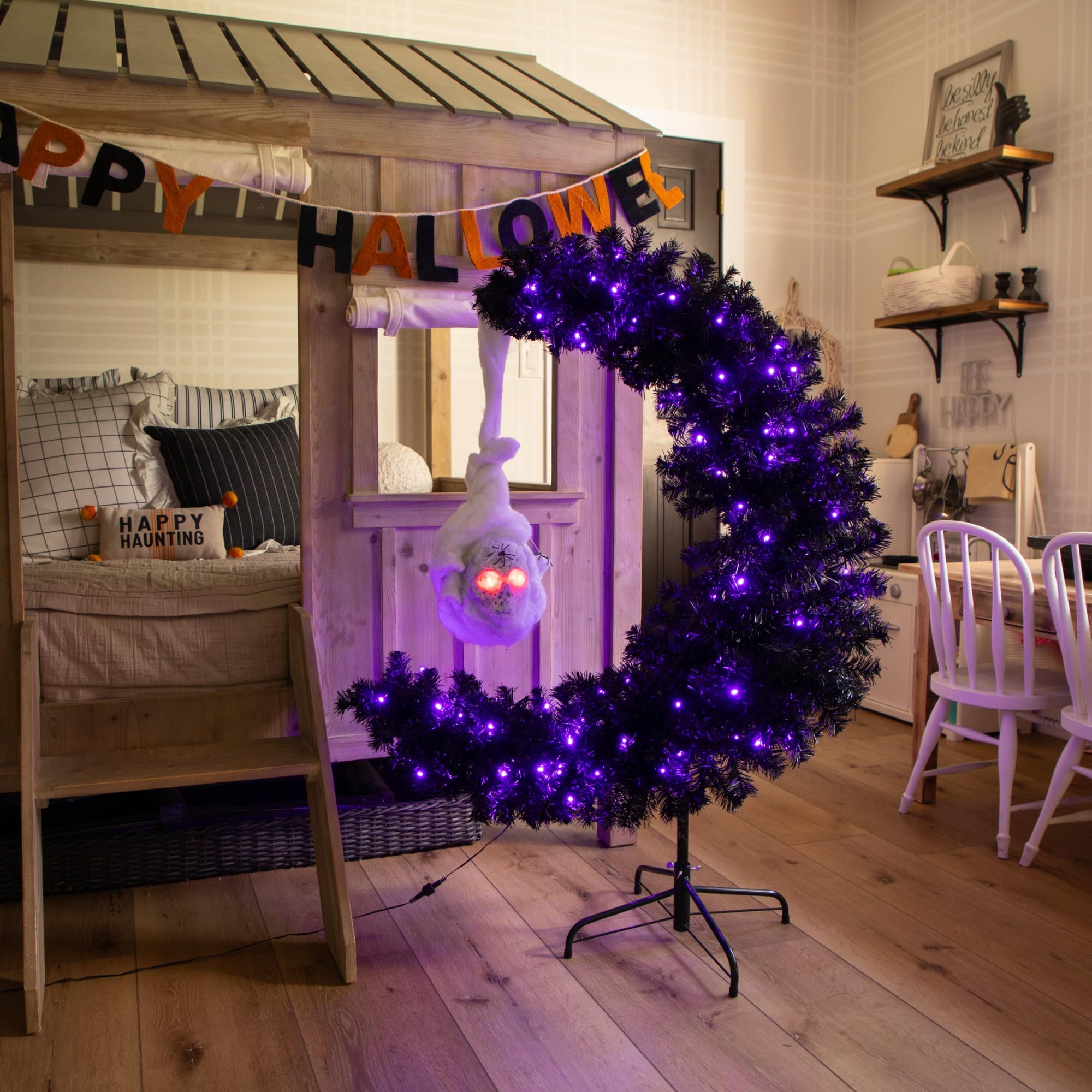 4ft. Pre-Lit Artificial Halloween Black Moon & Skull Tree with 250 Orange & Purple LED Lights