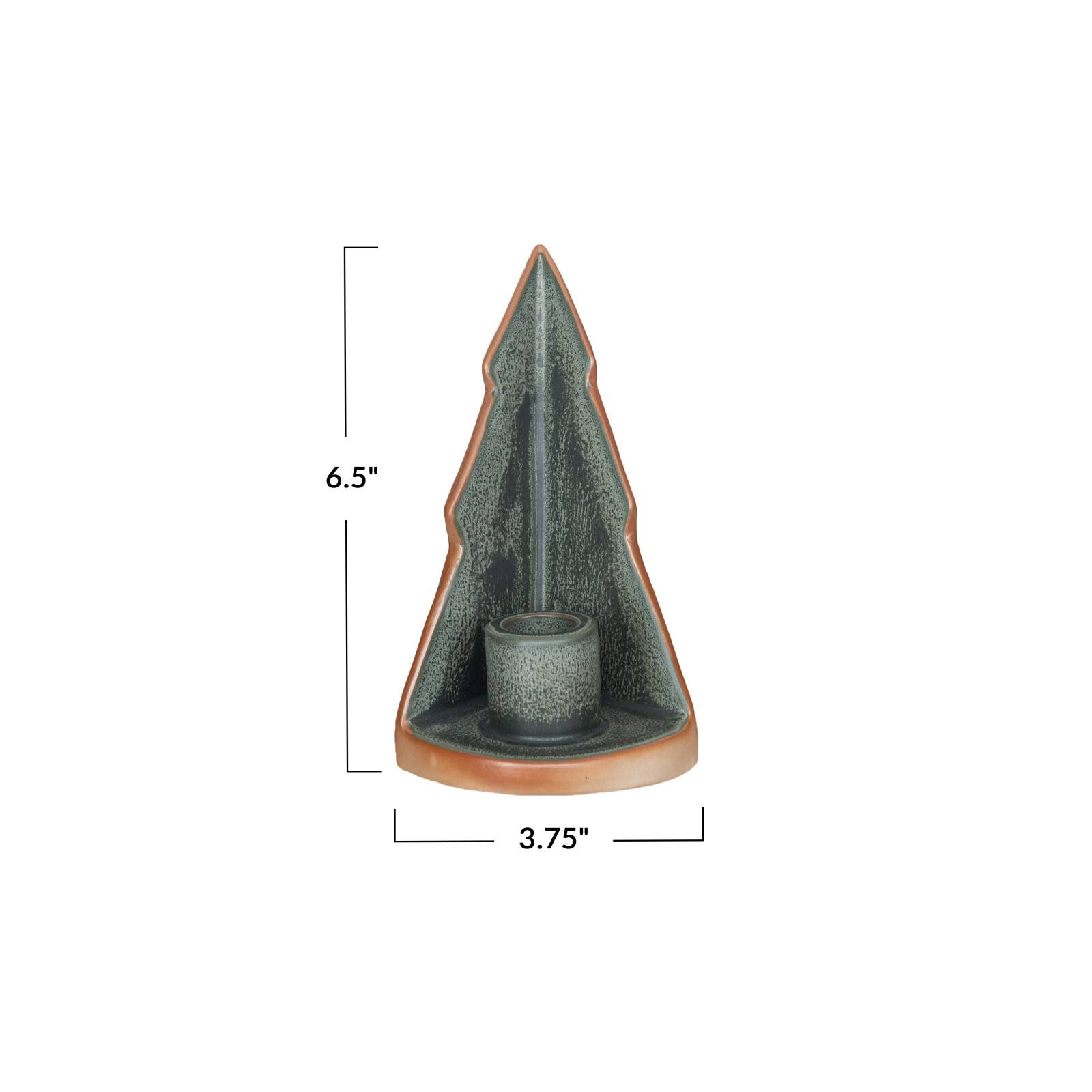 Hello Honey® 6.5" Green Compact Stoneware Tree Taper Candleholder with Reactive Glaze