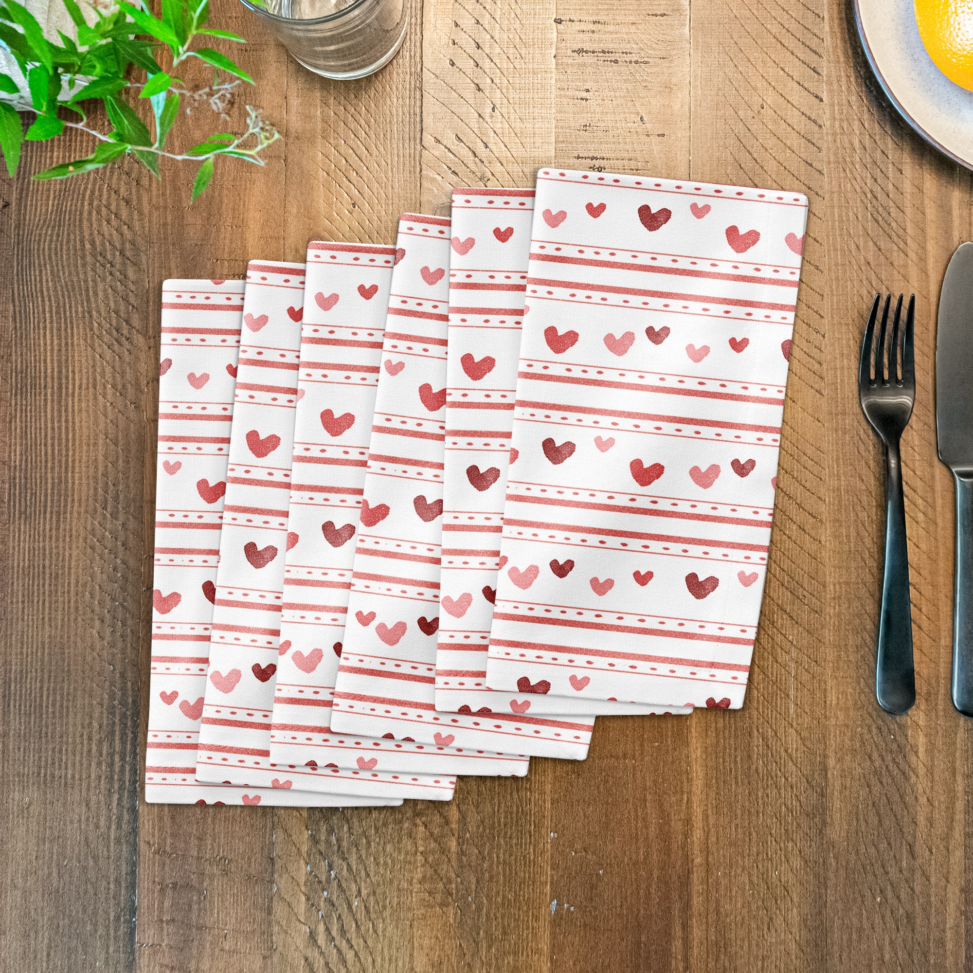 Multi Heart Stripes Pattern 10" x 10" Cotton Twill Napkin