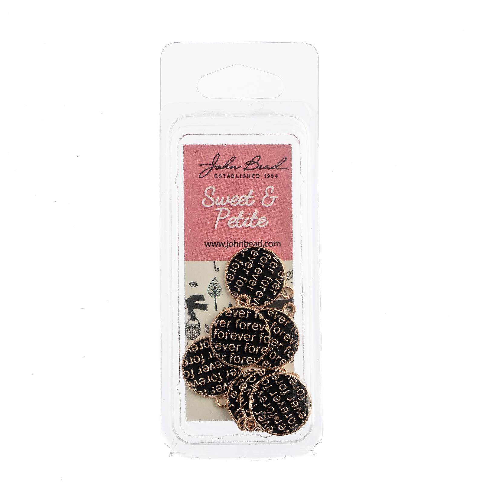 John Bead Sweet & Petite Black Round with Words Charms, 10ct.