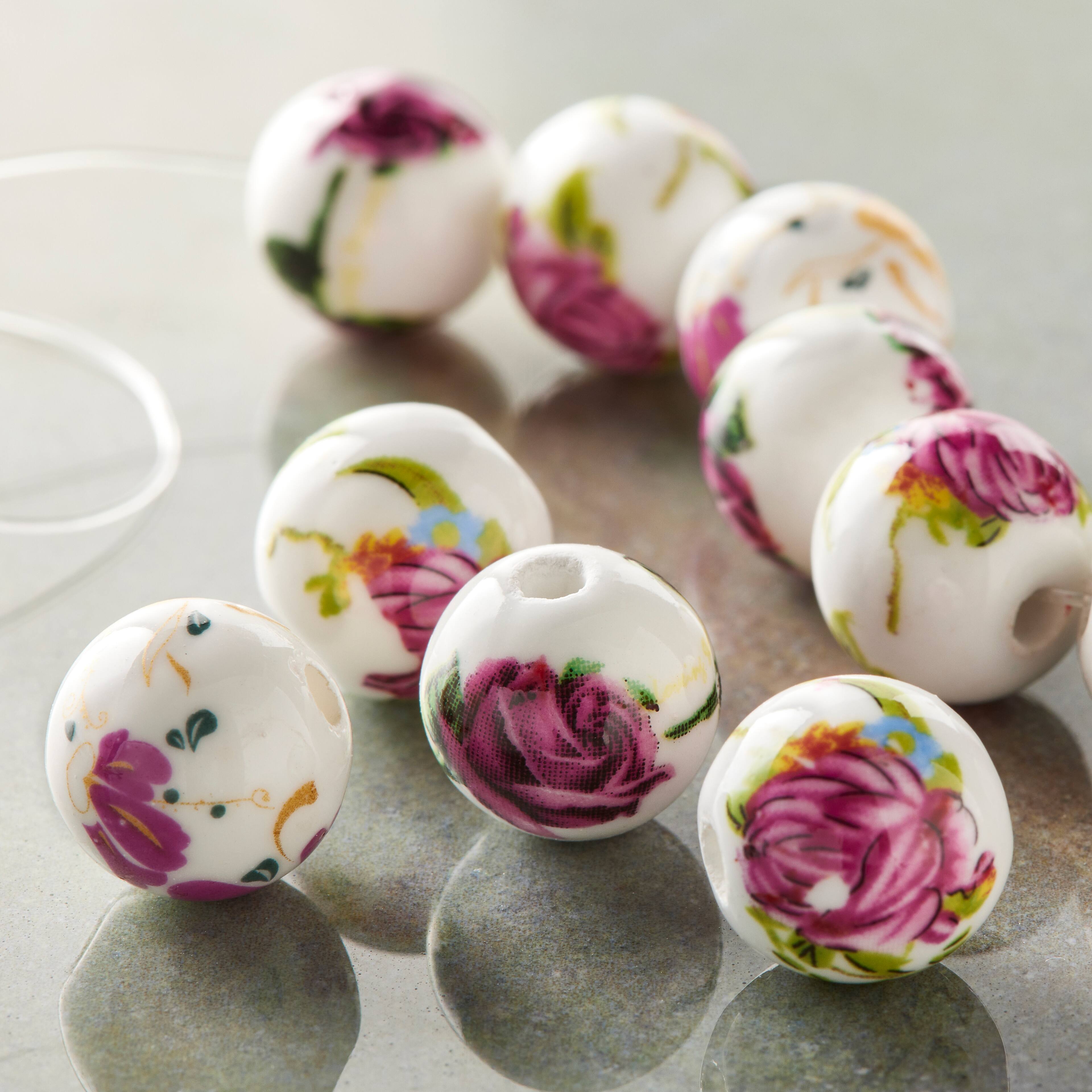 Ceramic Floral Round Beads, 12mm by Bead Landing™