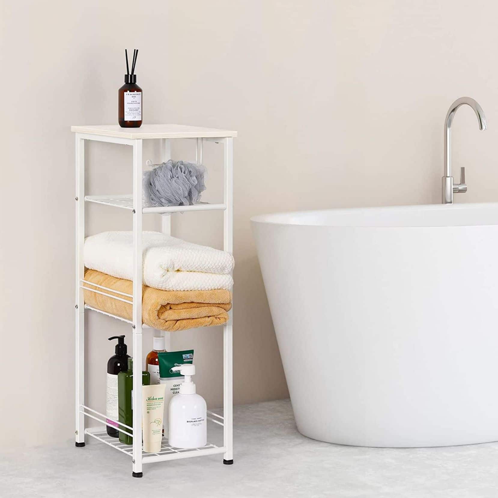 NEX™ 29" White Freestanding 4-Tier Storage Shelf with Toilet Paper Holder