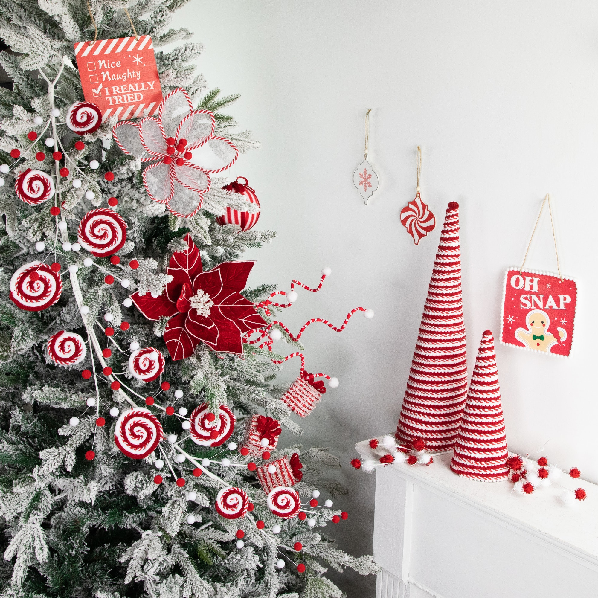 2.5ft. Red & White Striped Candy Cane Swirls and Pom Poms Christmas Garland