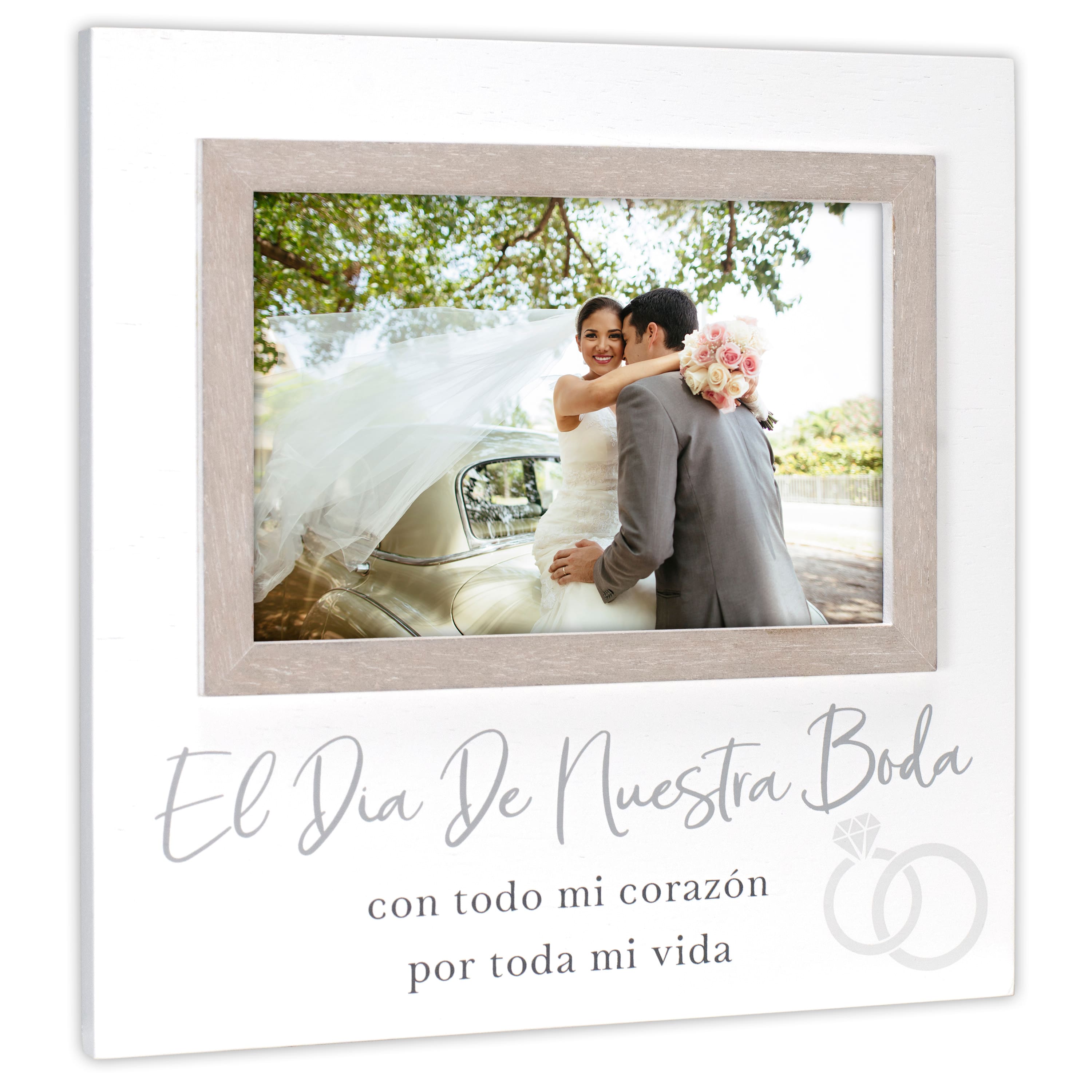 Malden International Designs El Dia de Nuestra Boda Rustic White 4" x 6" Frame
