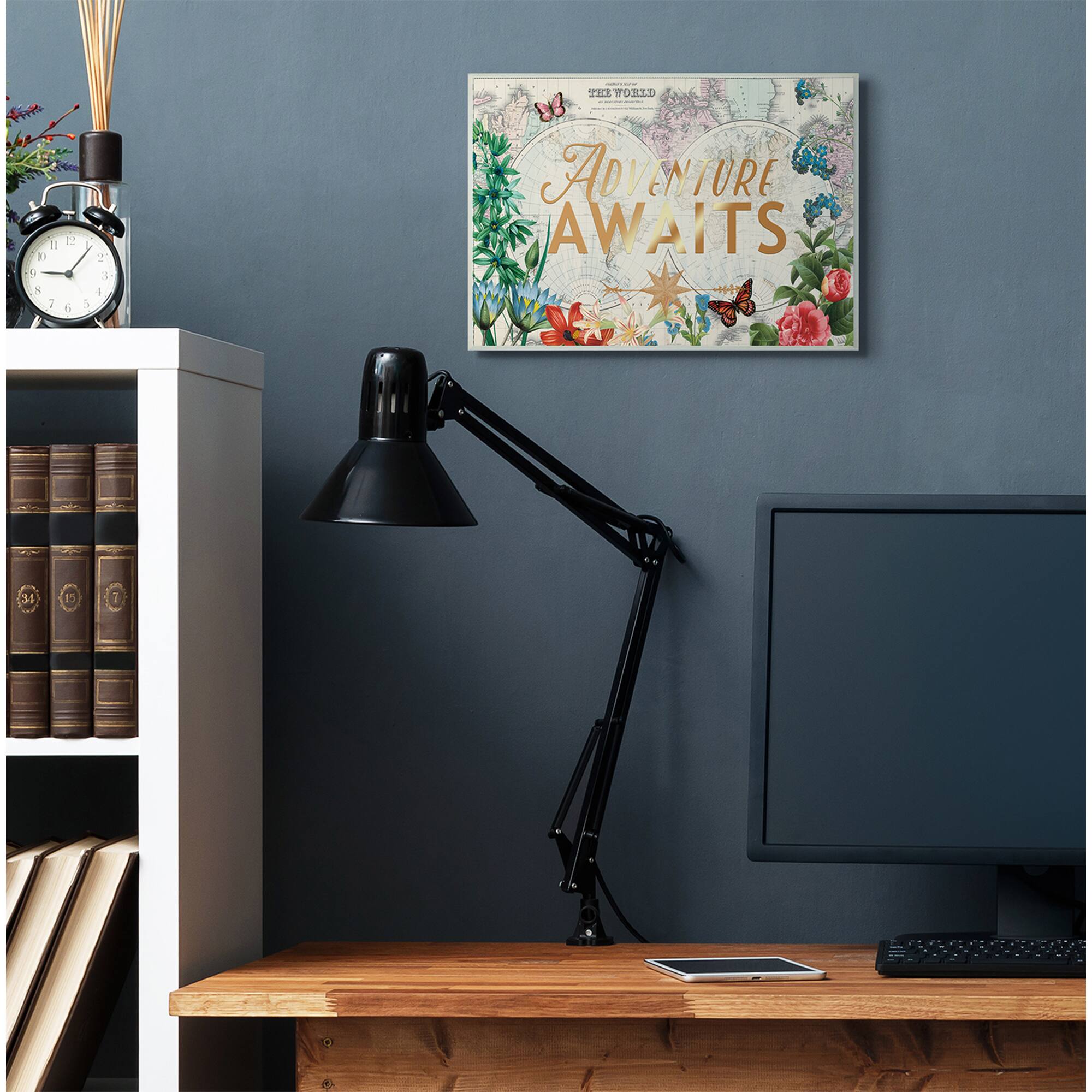 Stupell Industries Adventure Awaits Floral Map Wall Plaque