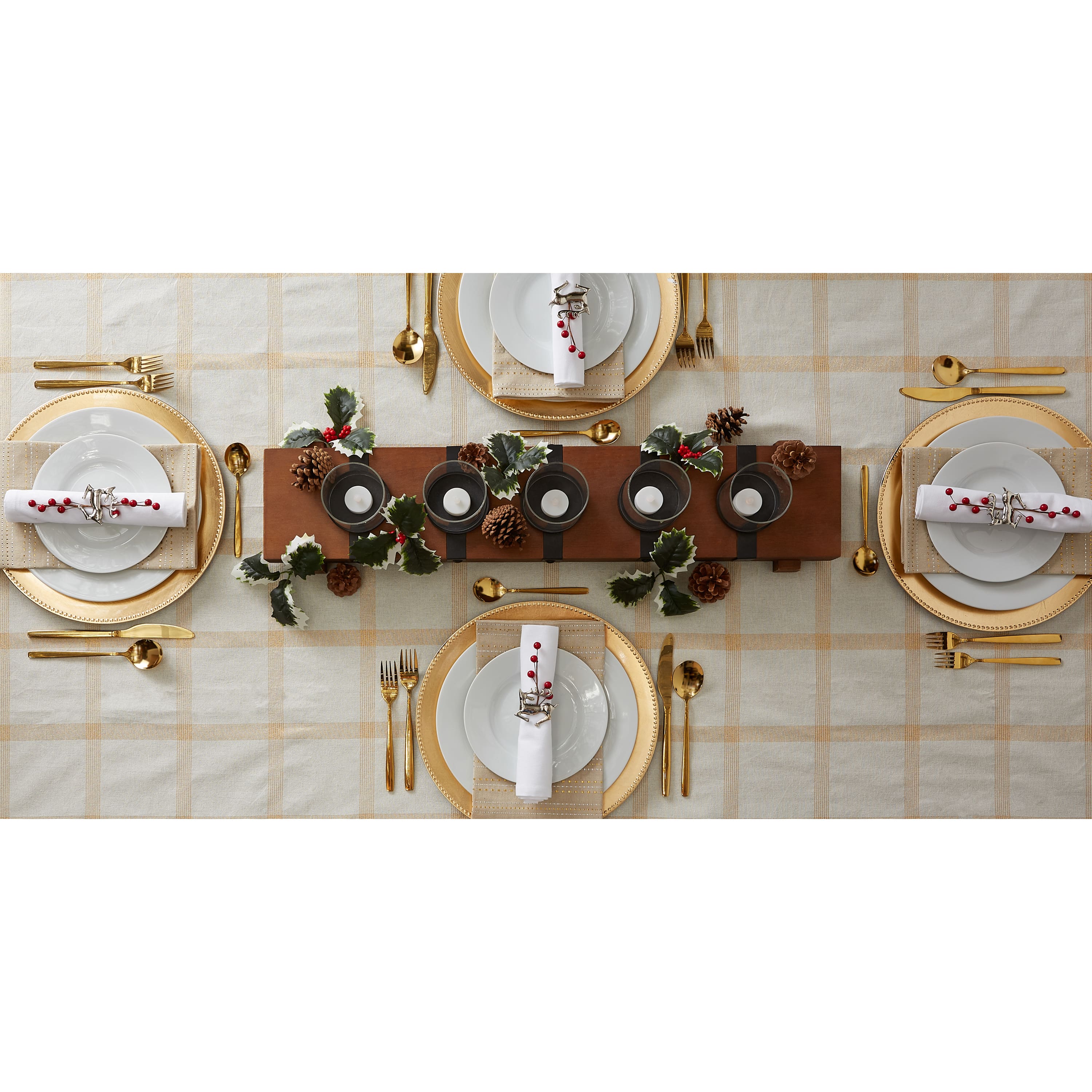 DII® 120" Gold Lurex Plaid Tablecloth