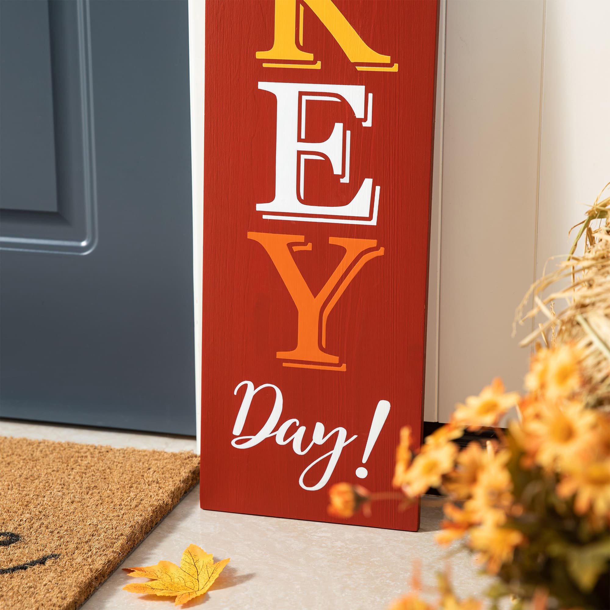 Glitzhome® 58.5" Thanksgiving Wood "HAPPY TURKEY DAY" Porch Sign