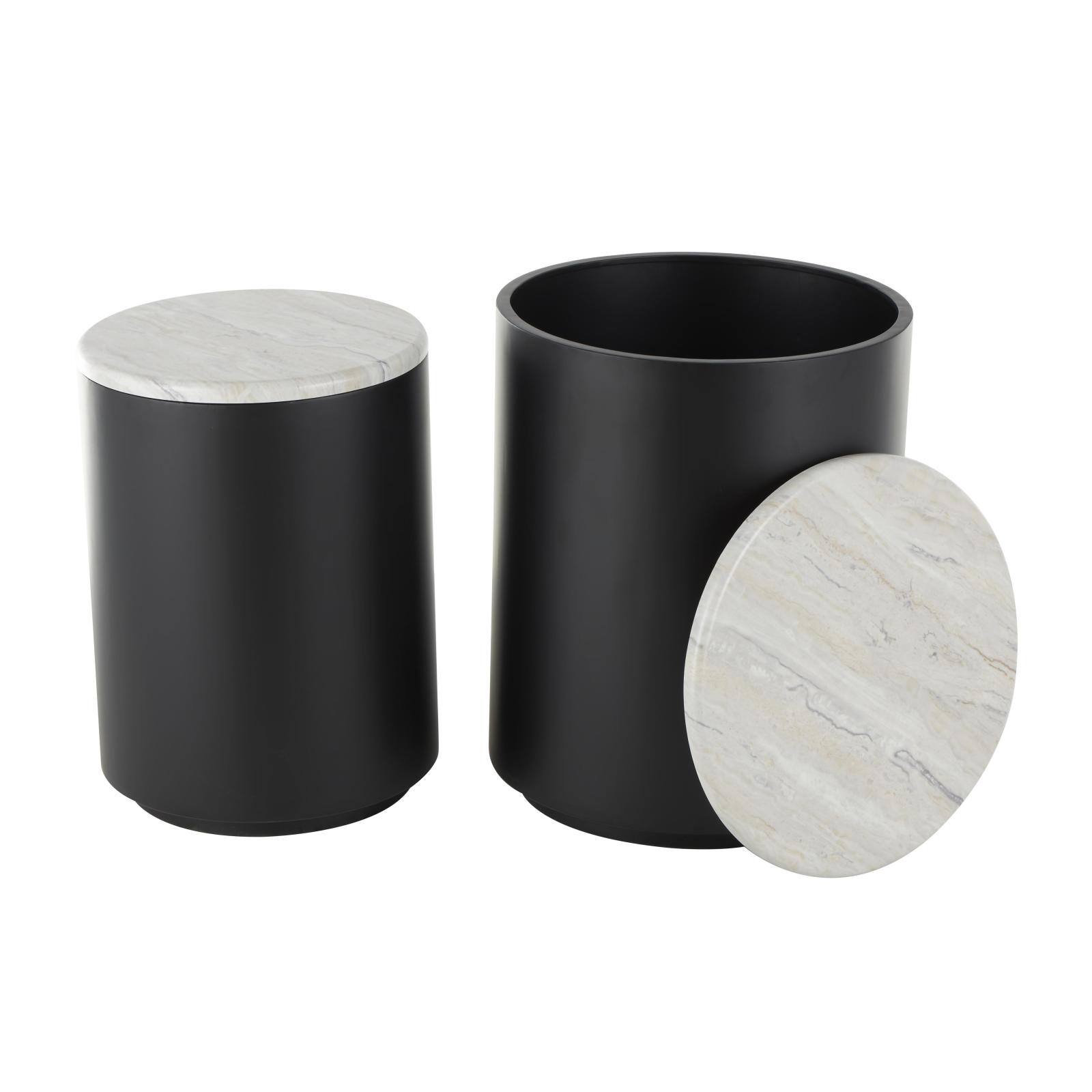 Black Metal Nesting Accent Table with Faux White Marble Top Set