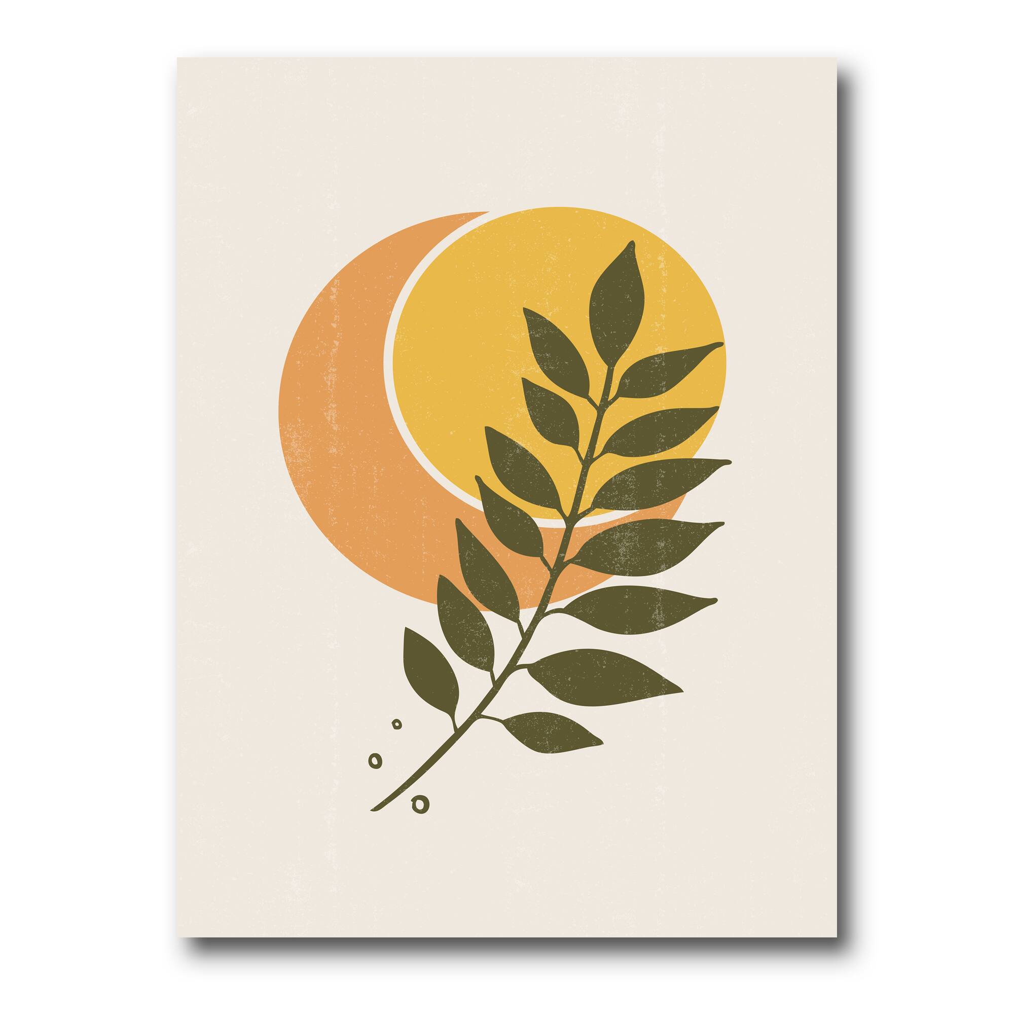Designart - Abstract Geometrical Sun and Moon With Leaf V