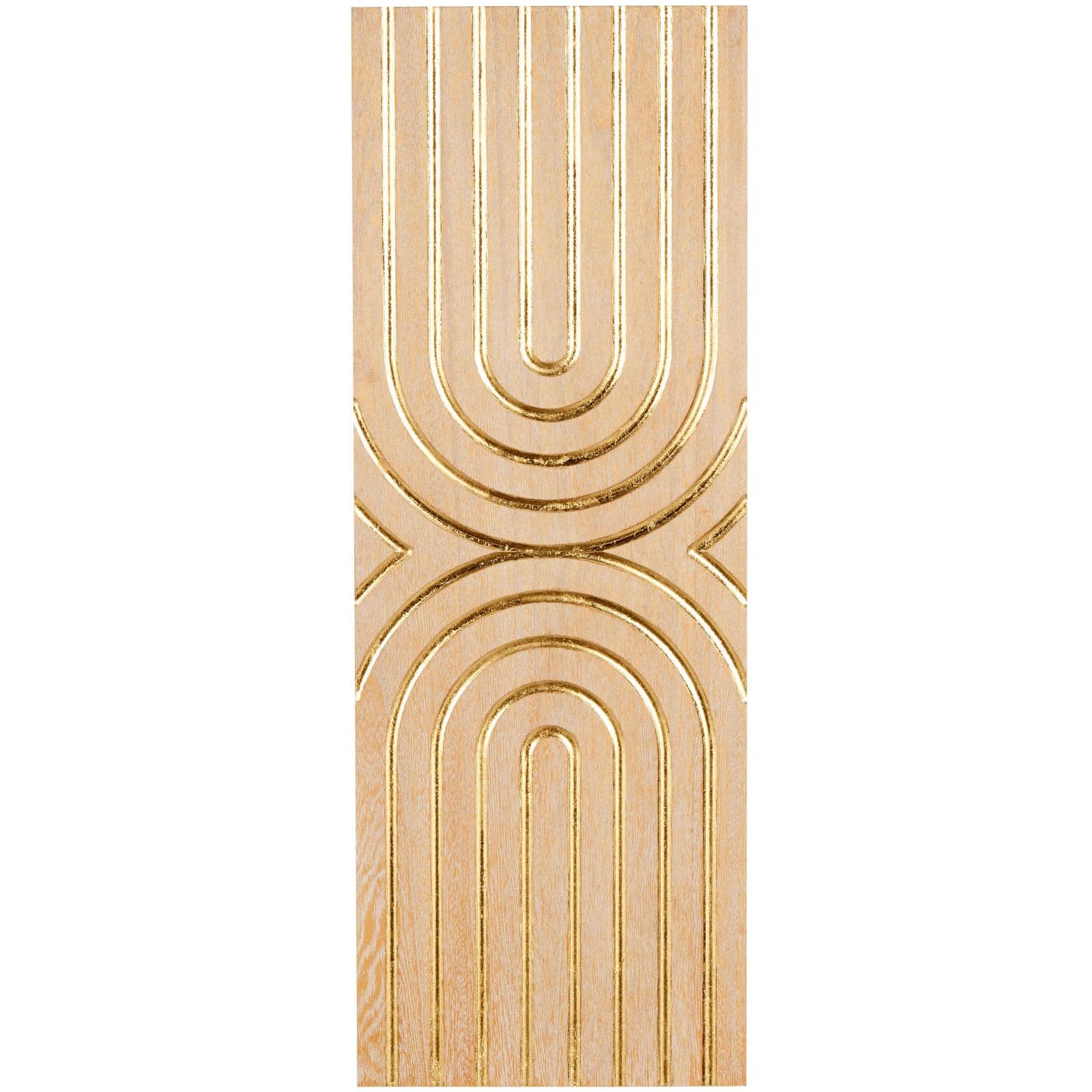 15.7" x 43.2" Light Brown Wood Geometric Panel with Overlapping Gold Arches Home Wall Décor