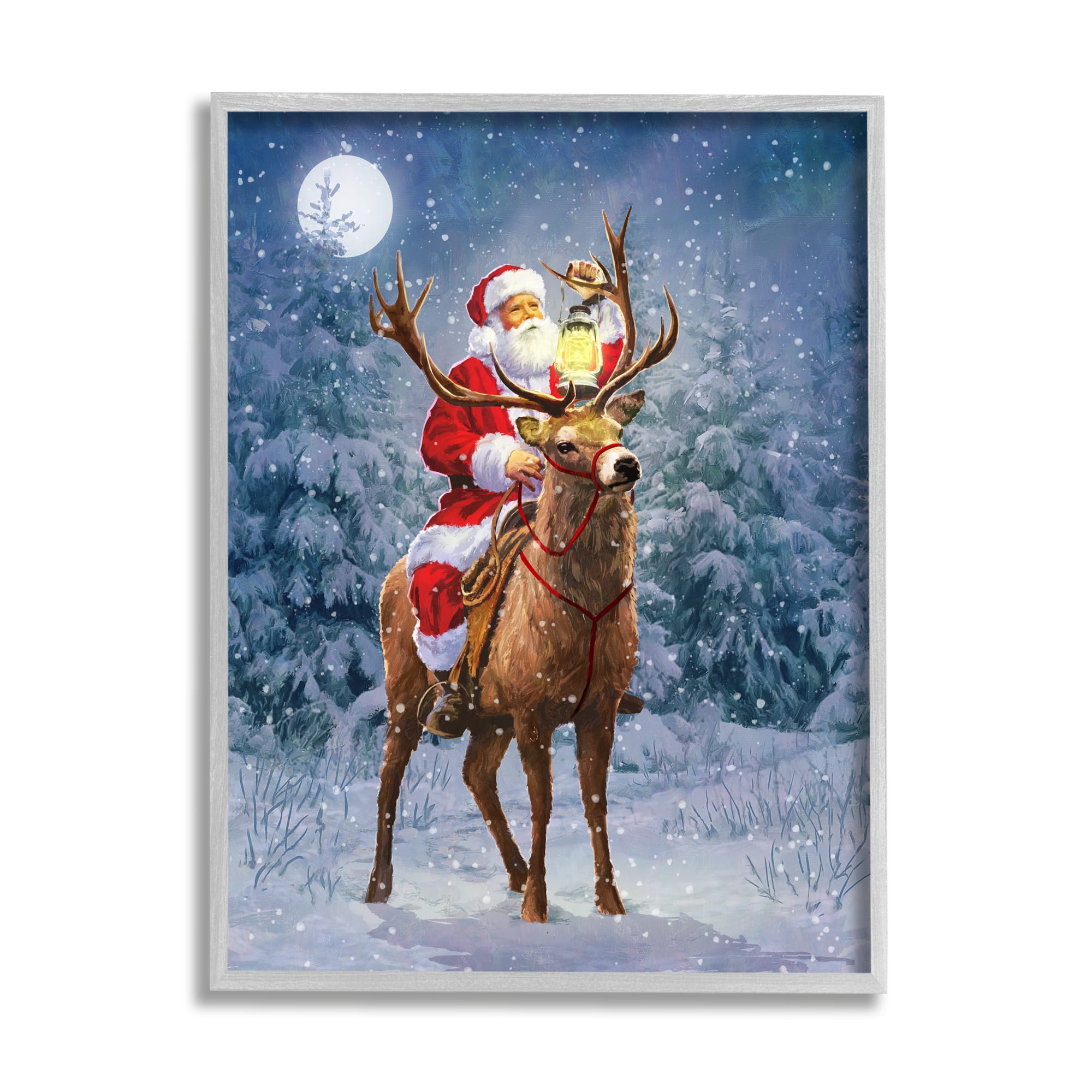 Stupell Industries Santa Riding Reindeer Landscape Framed Giclee Art