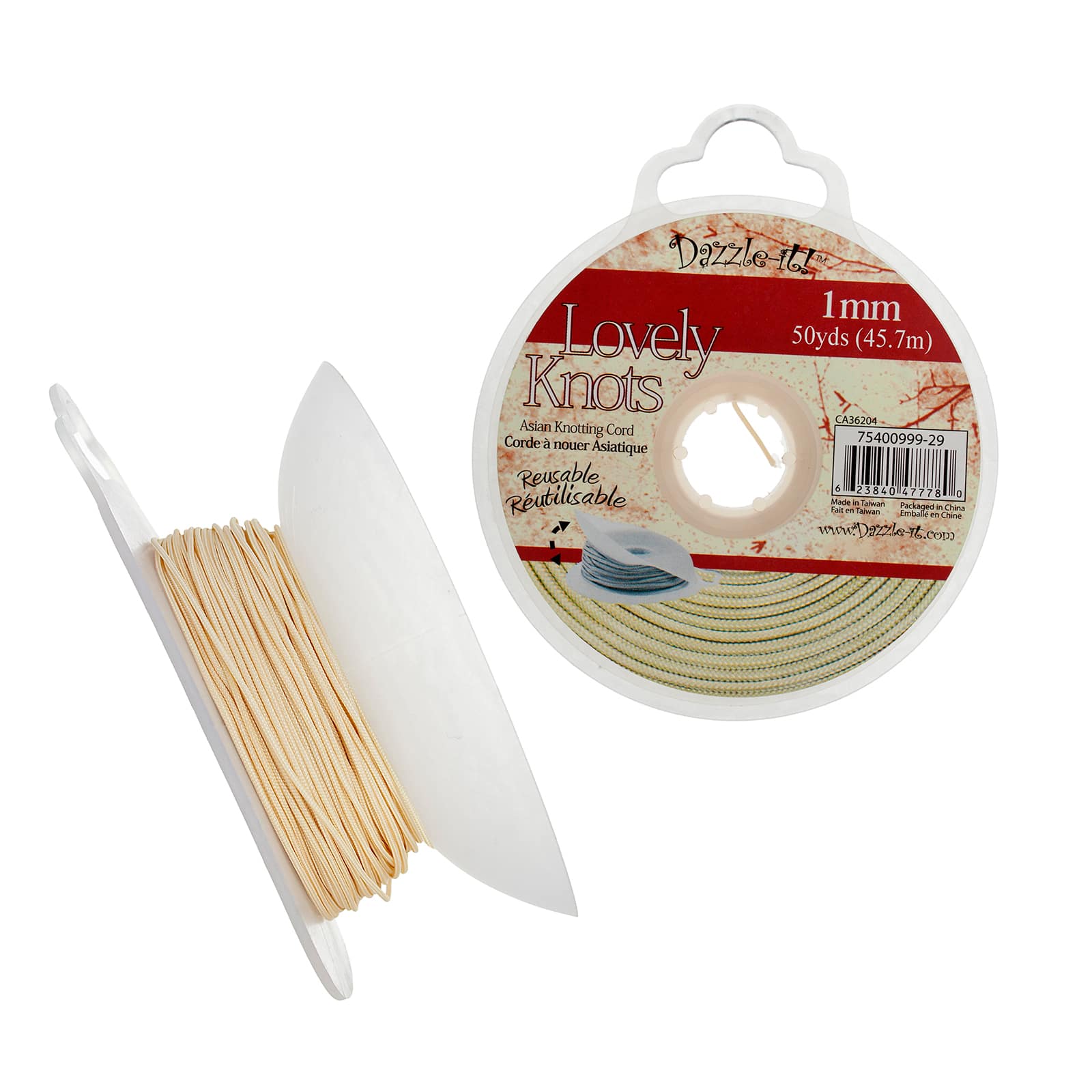 John Bead Lovely Knots 1mm Asian Knotting Cord with Bobbin, 50yd.