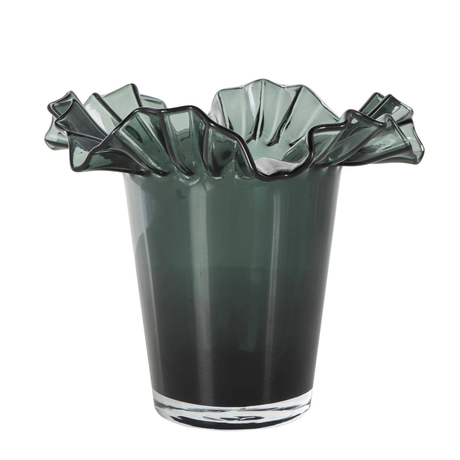 Green Glass Floral Tulip Inspired Ombre Vase with Wavy Opening