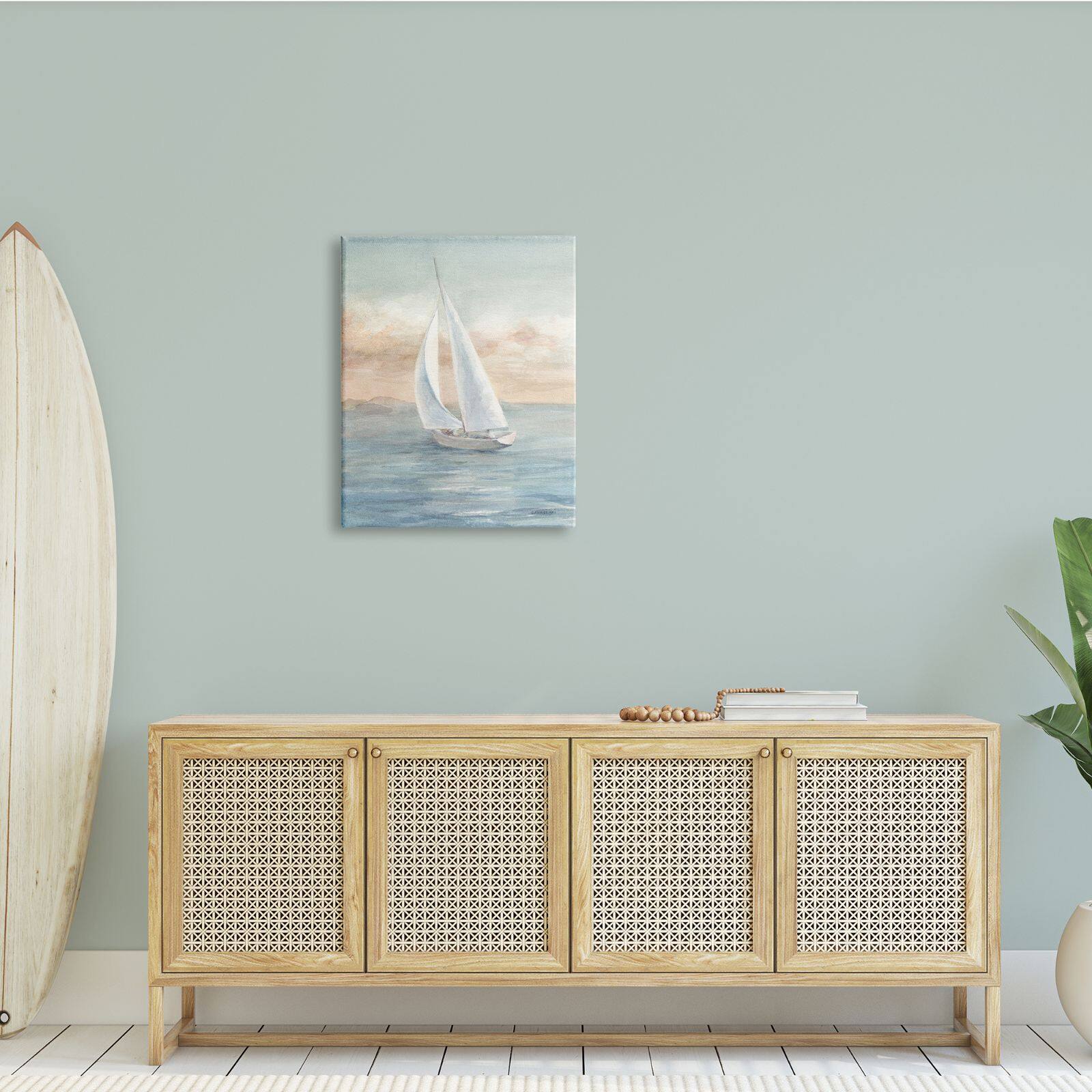 Stupell Industries Morning Sunrise Sailboat Soft Pink Contemporary Ocean Sky Canvas Wall Art