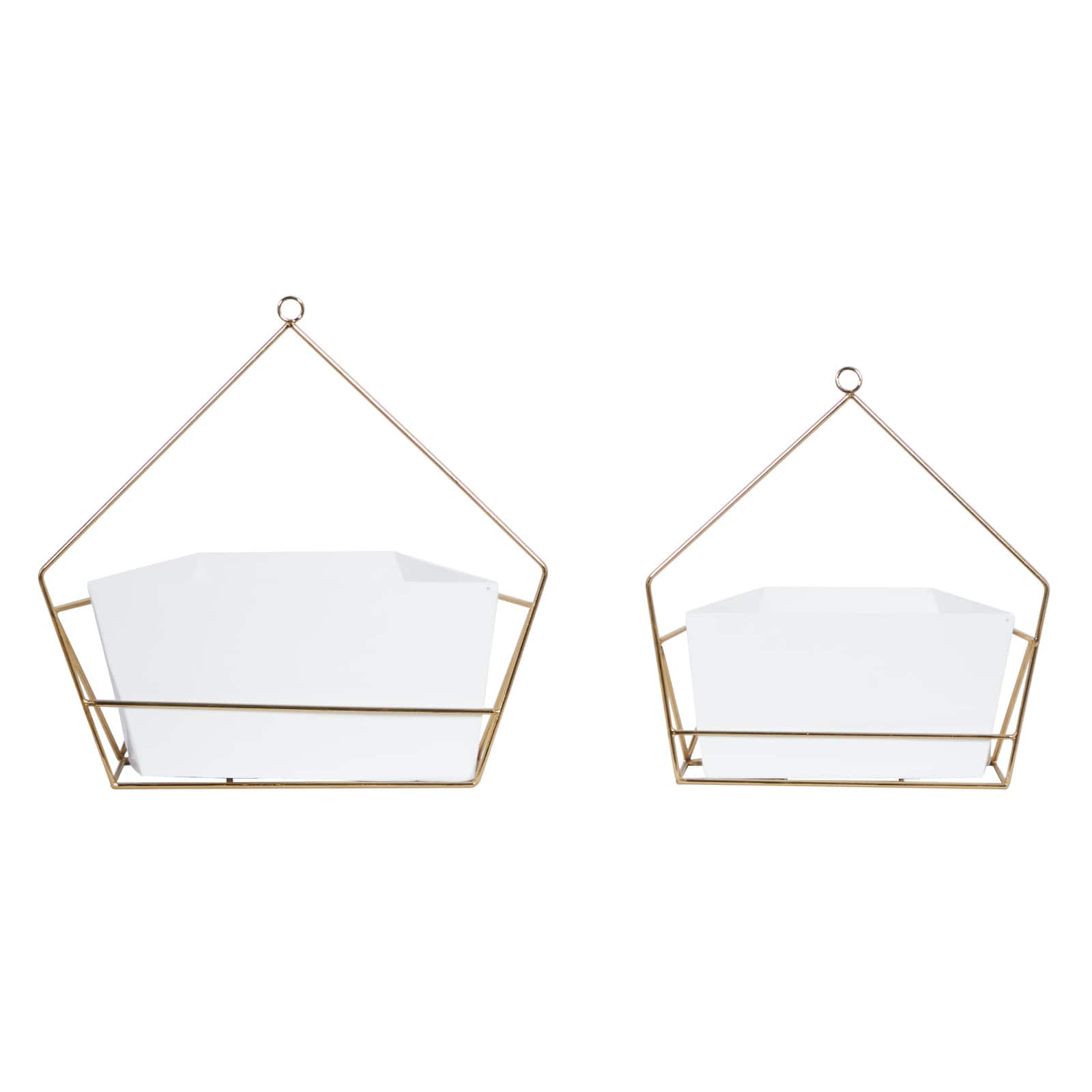 CosmoLiving by Cosmopolitan Set of 2 White Metal Contemporary Planter, 12", 15"