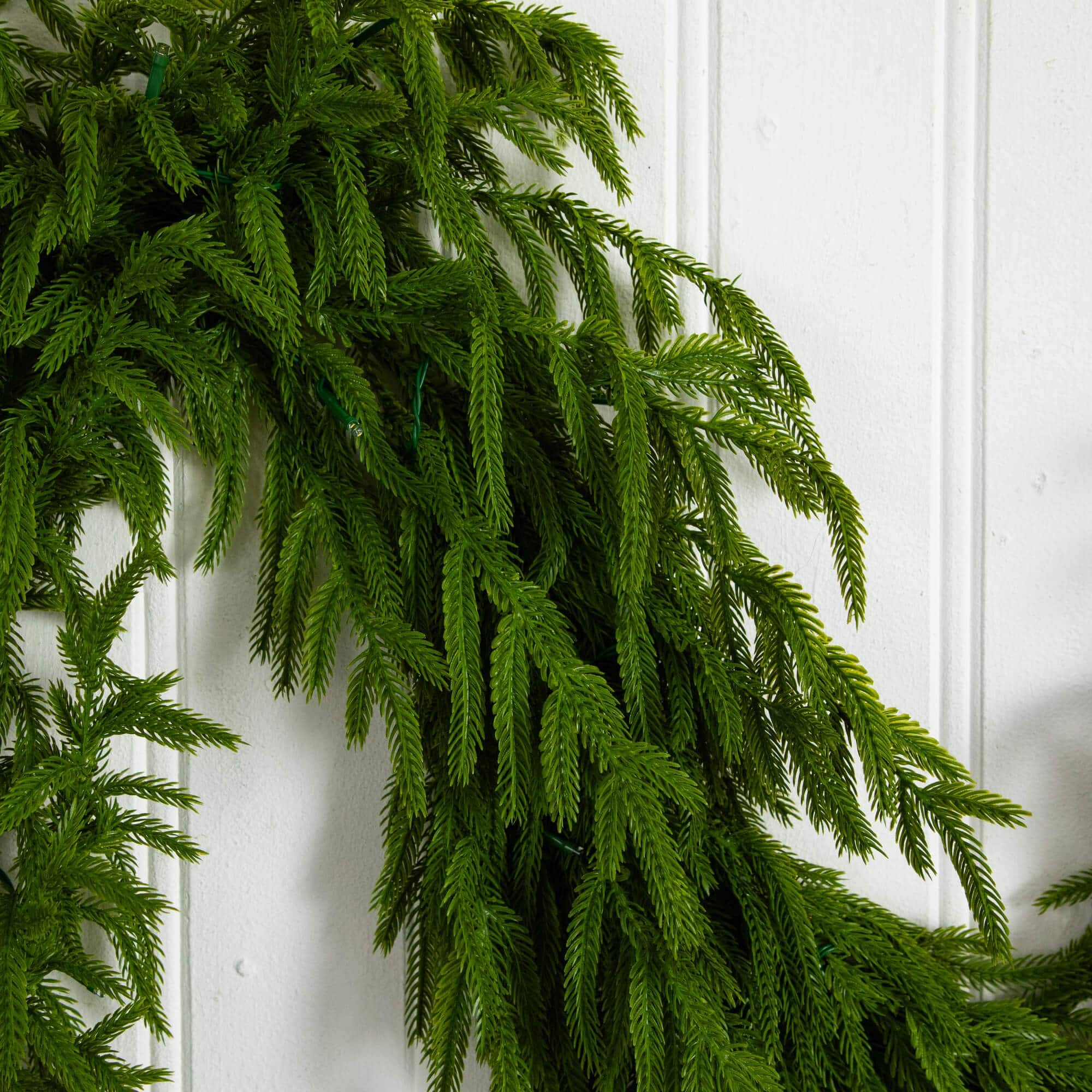 9ft. Pre-Lit Artificial Real Touch Norfolk Island Pine Garland with 50 Warm White LED Lights and Natural Look