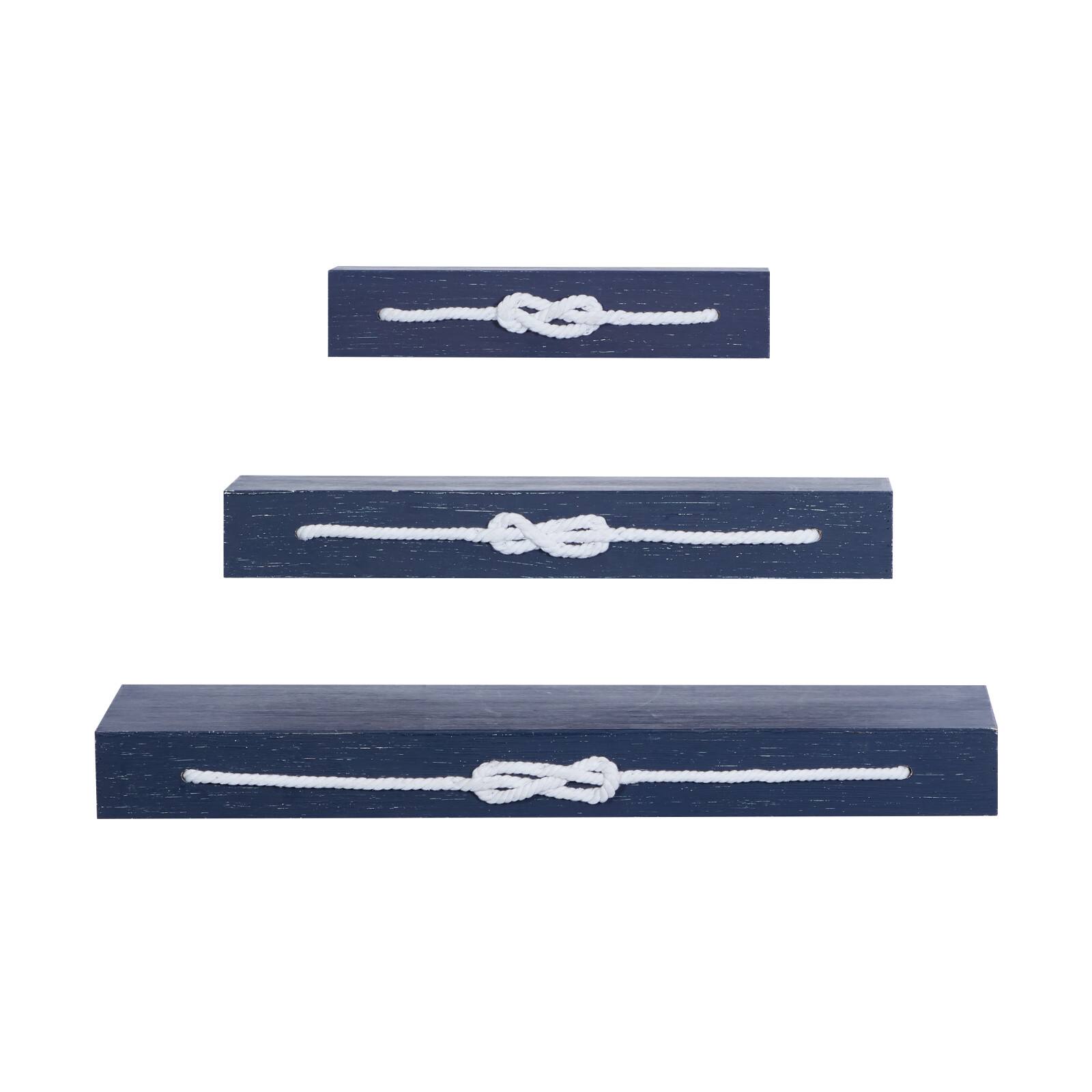Blue Wood Contemporary Wall Shelf, 3" x 32" x 10"