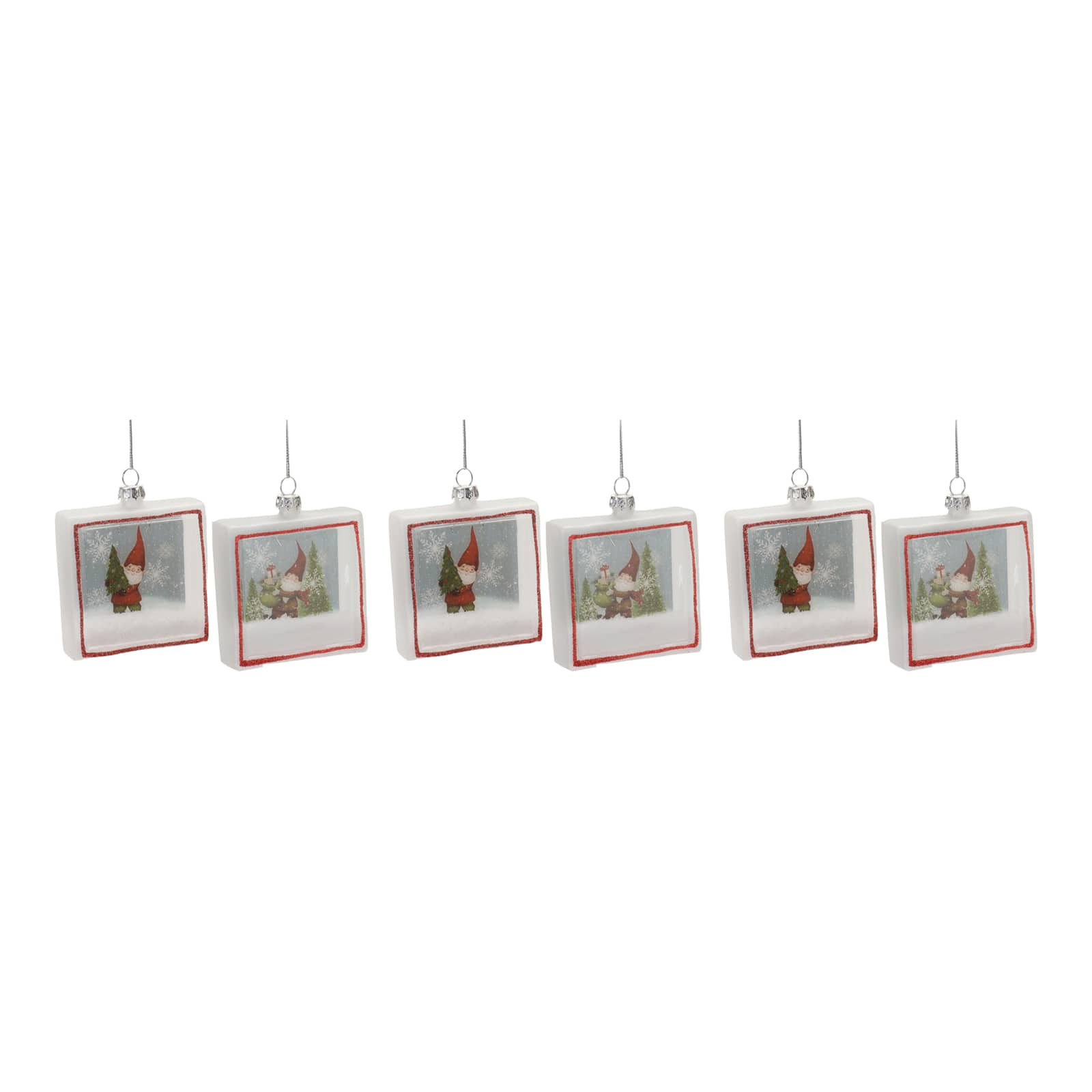 Glass Gnome Shadow Box Ornament Set