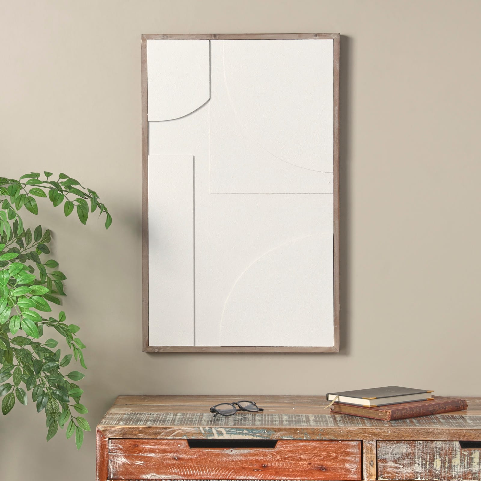 White Dimensional Geometric Framed Wall Décor