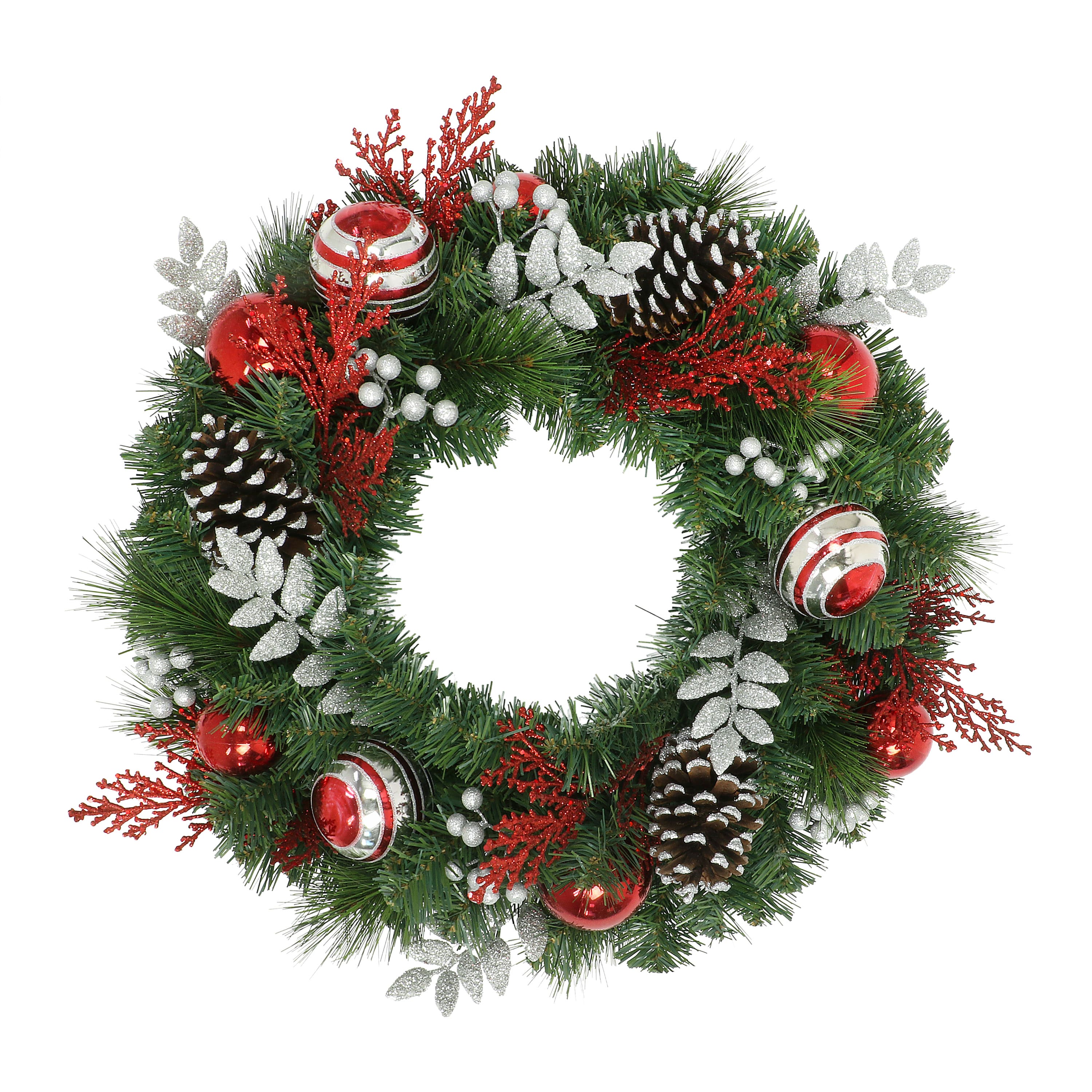 24" Ornament & Pinecone Decorated Wreath