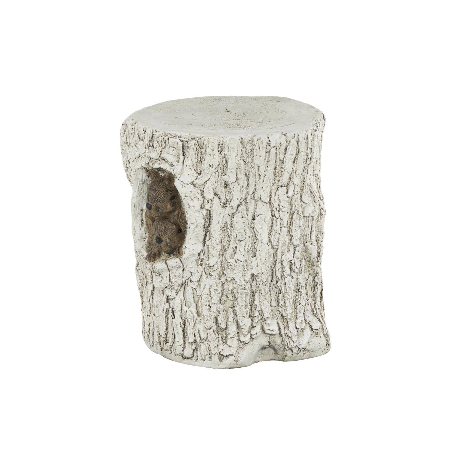 17" White MGO Squirrel Tree Trunk Garden Stool