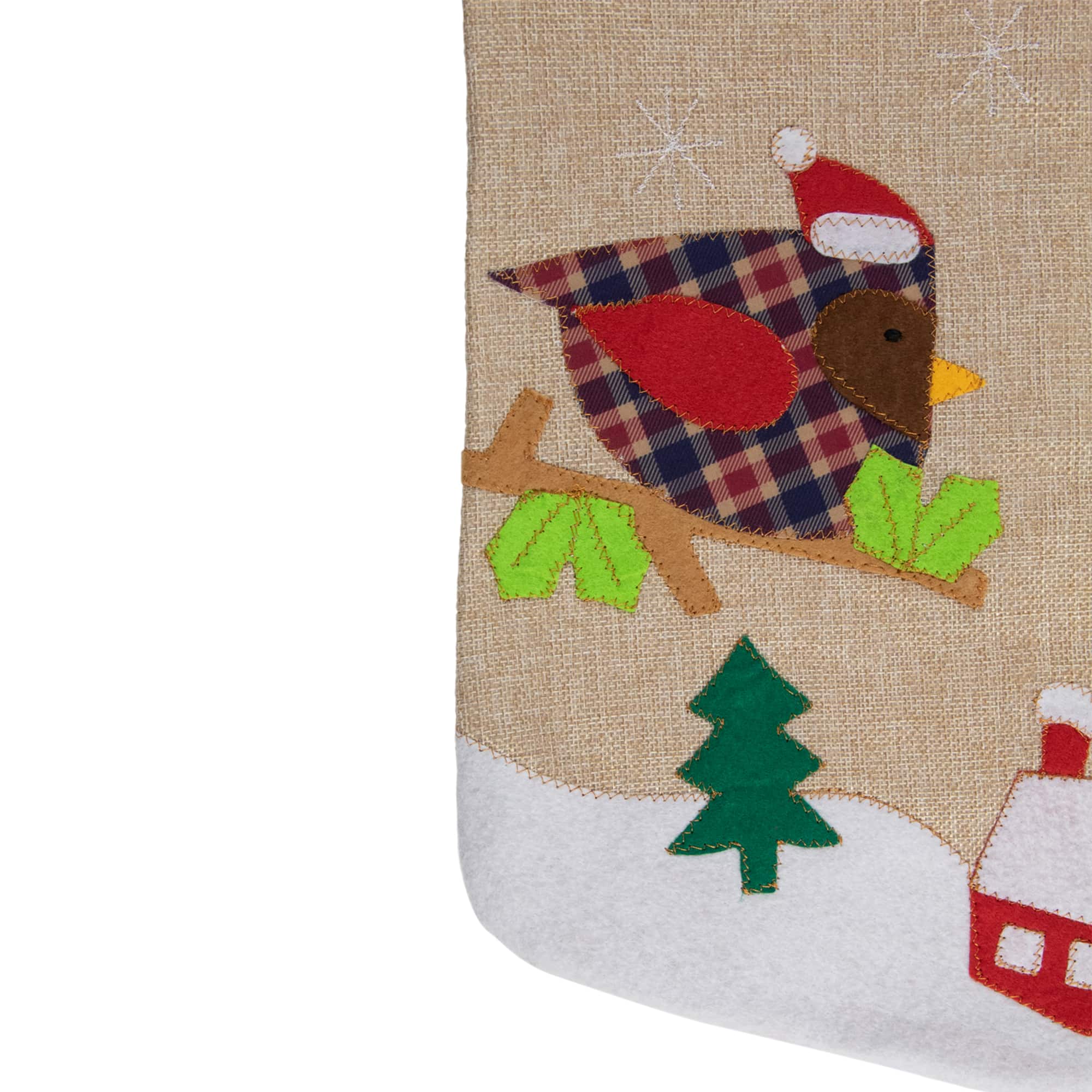 19" Let It Snow Bird Burlap Christmas Stocking