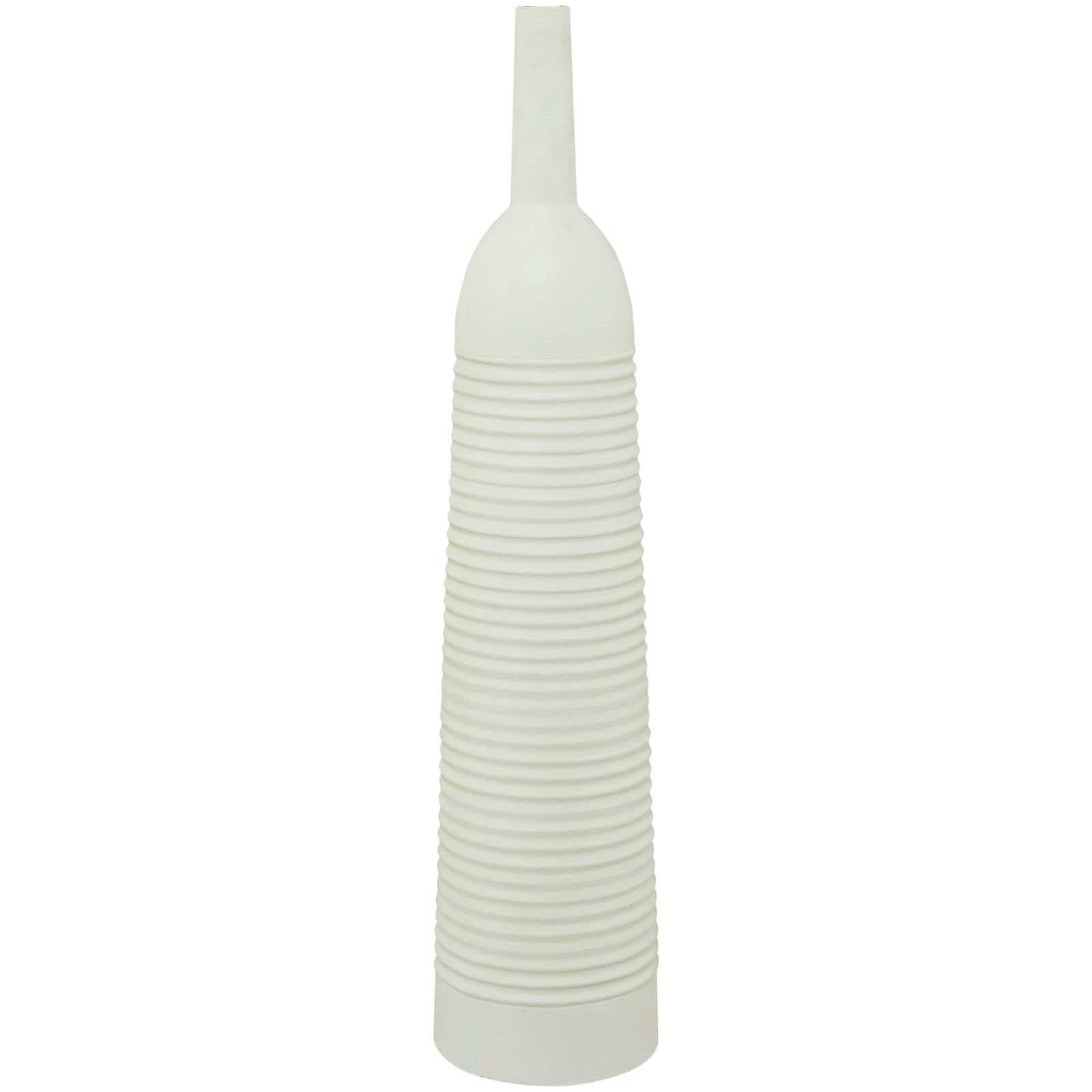 White Metal Grooved Vase 8" x 8" x 36"