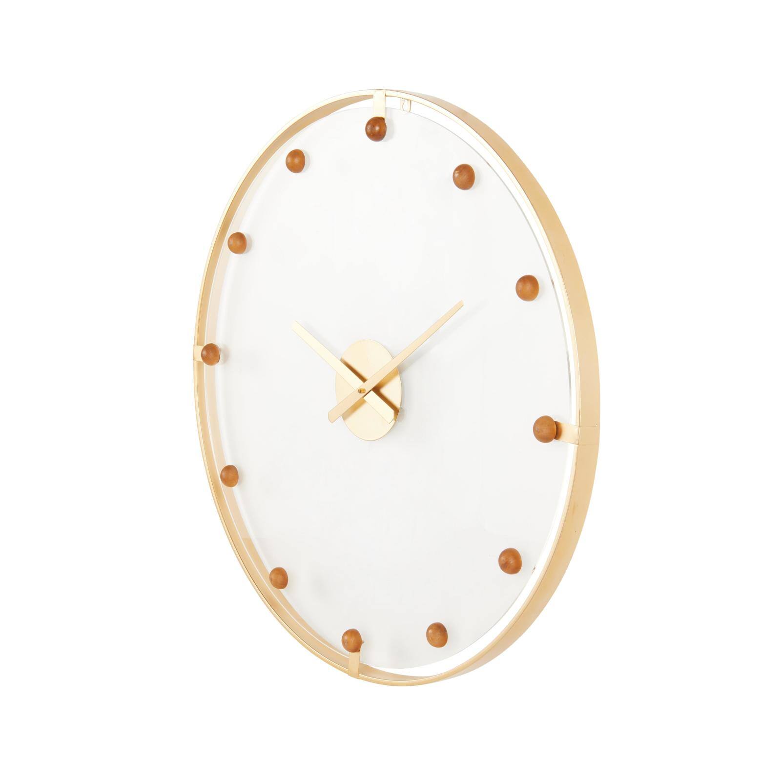 27.5" Gold Metal Decorative Wall Clock with Acrylic Face & Ball Accents