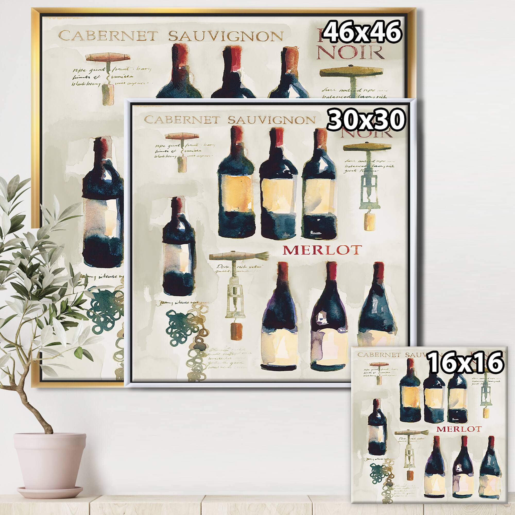 Designart - Red Sauvignon Wine Collage - Food and beverage Framed Canvas