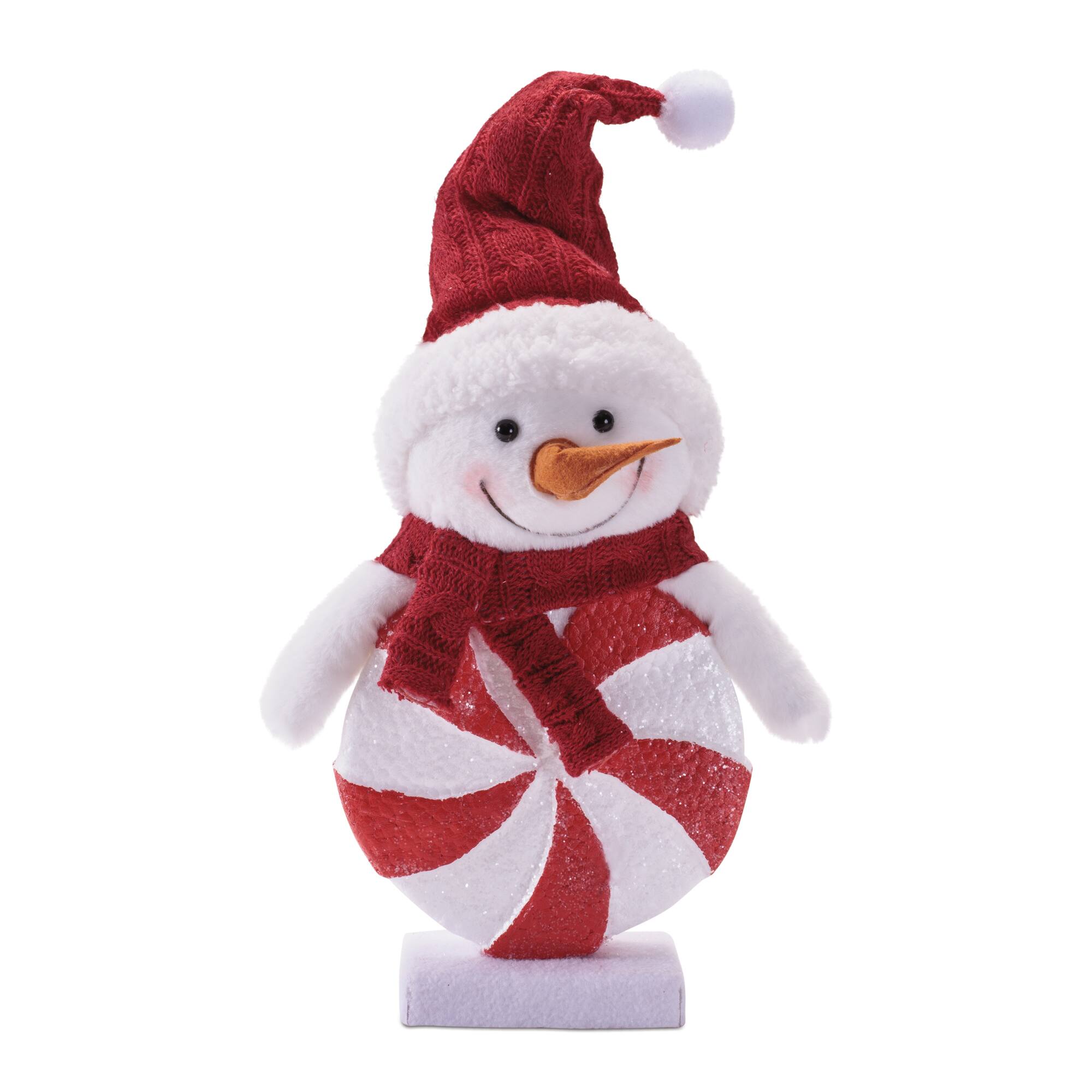 Melrose 12.75" Red & White Peppermint Snowman with Knit Hat Figurines, 2ct.