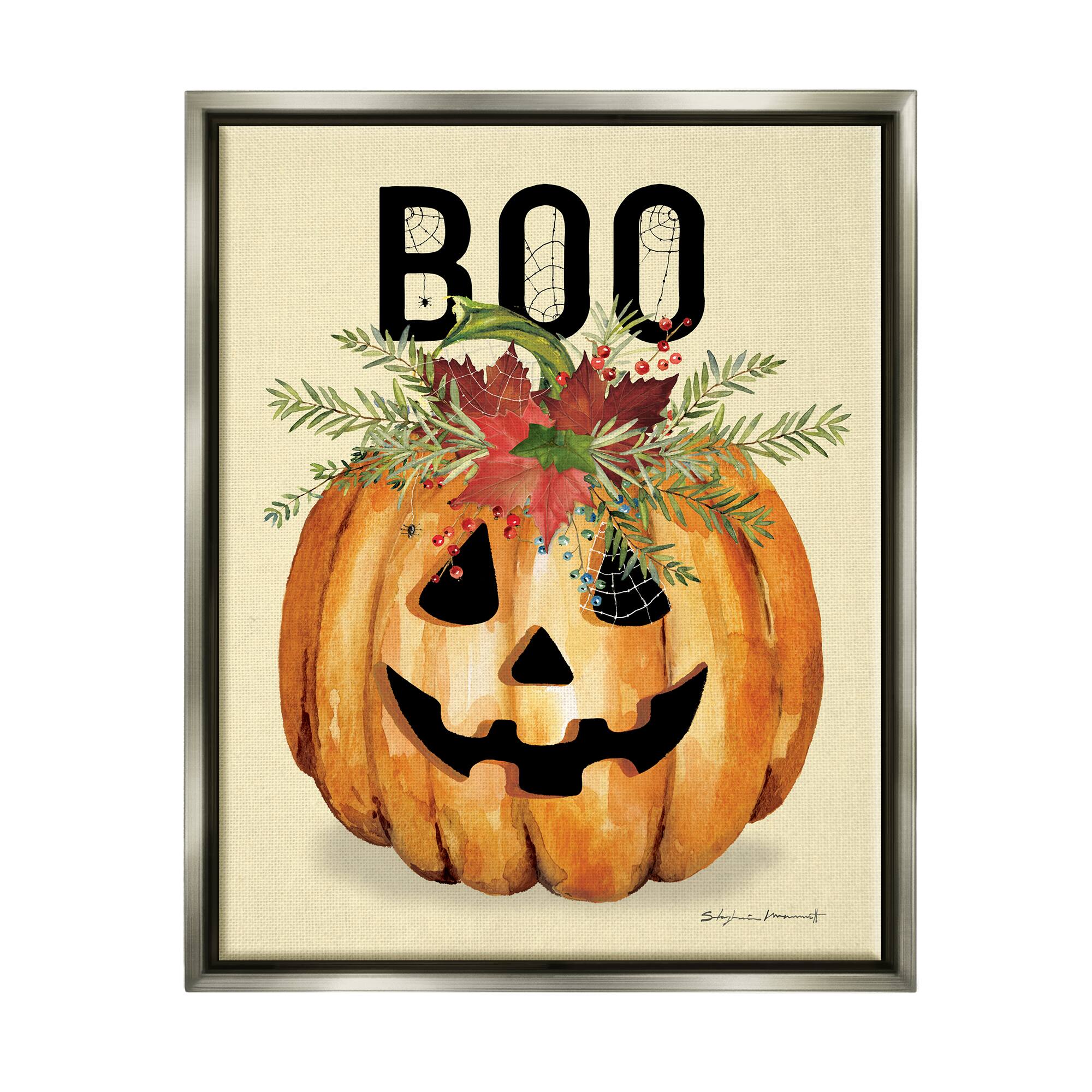 Stupell Industries Boo Seasonal Halloween Flowers Framed Floater Canvas Wall Art