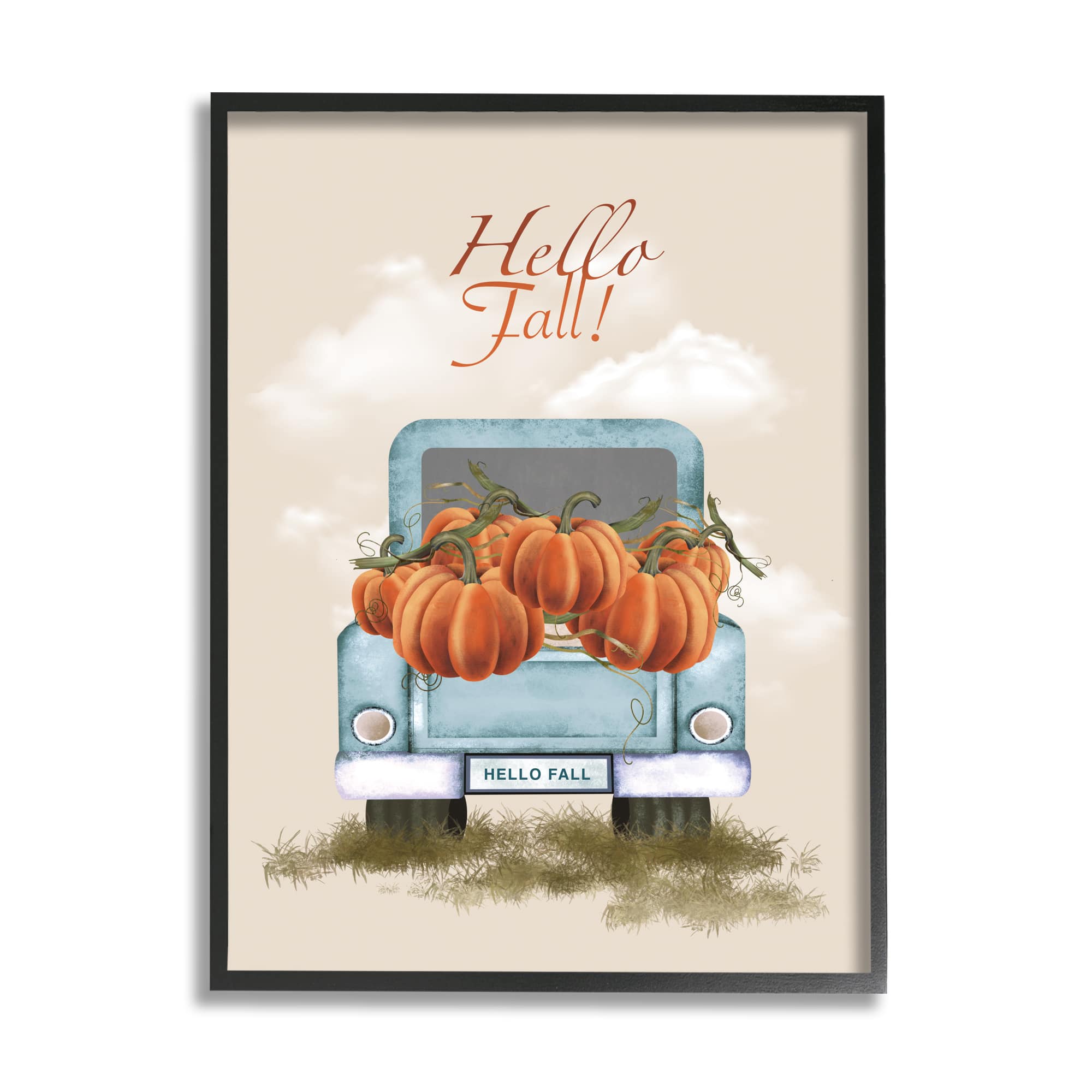 Stupell Industries Hello Fall Seasonal Autumn Pumpkins Framed Giclee Art