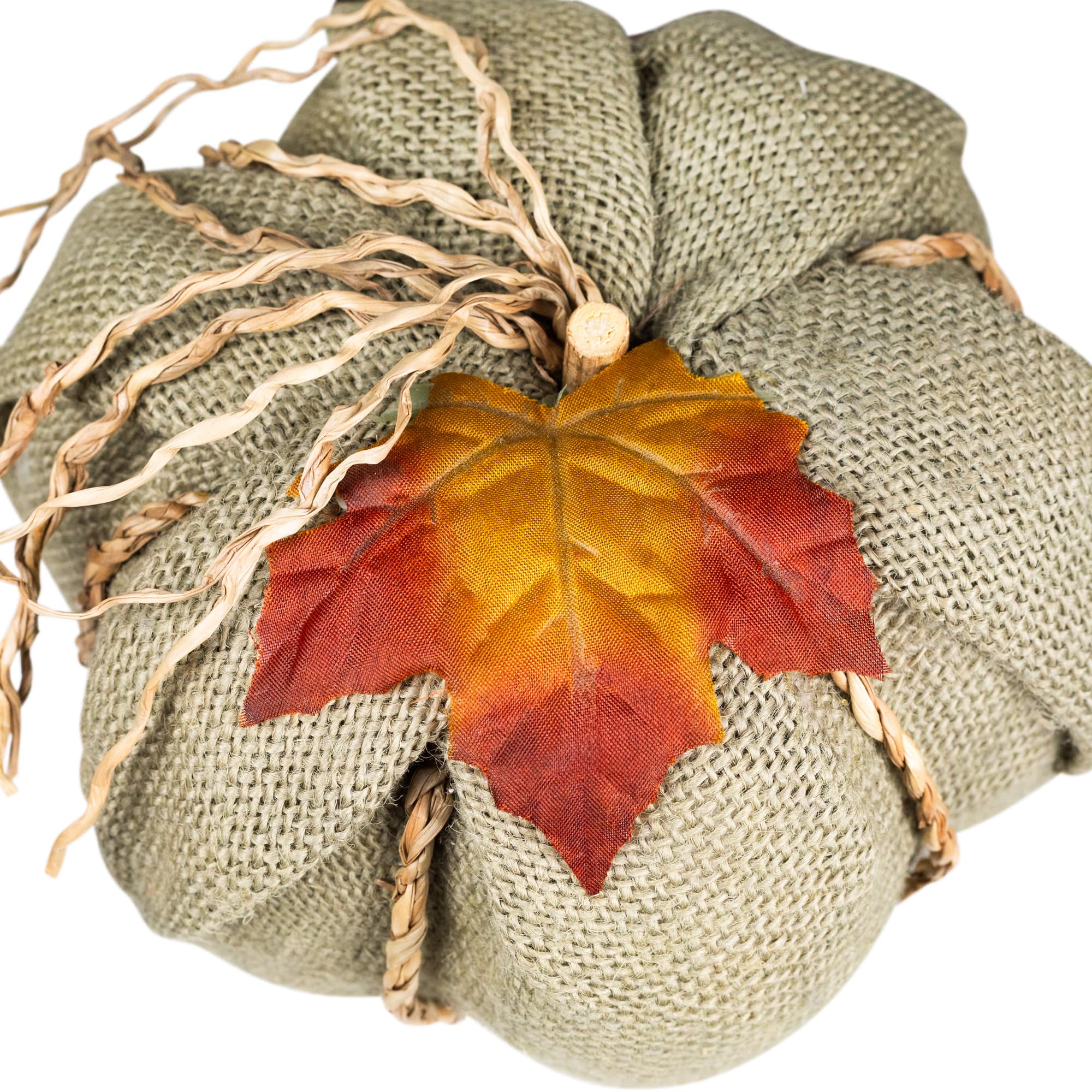 7" Green Burlap Autumn Harvest Tabletop Pumpkin