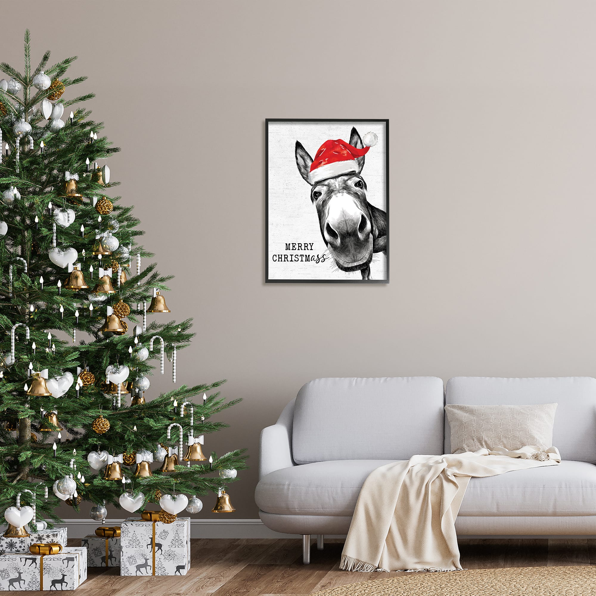 Stupell Industries Merry Christmass Funny Donkey Framed Giclee Art