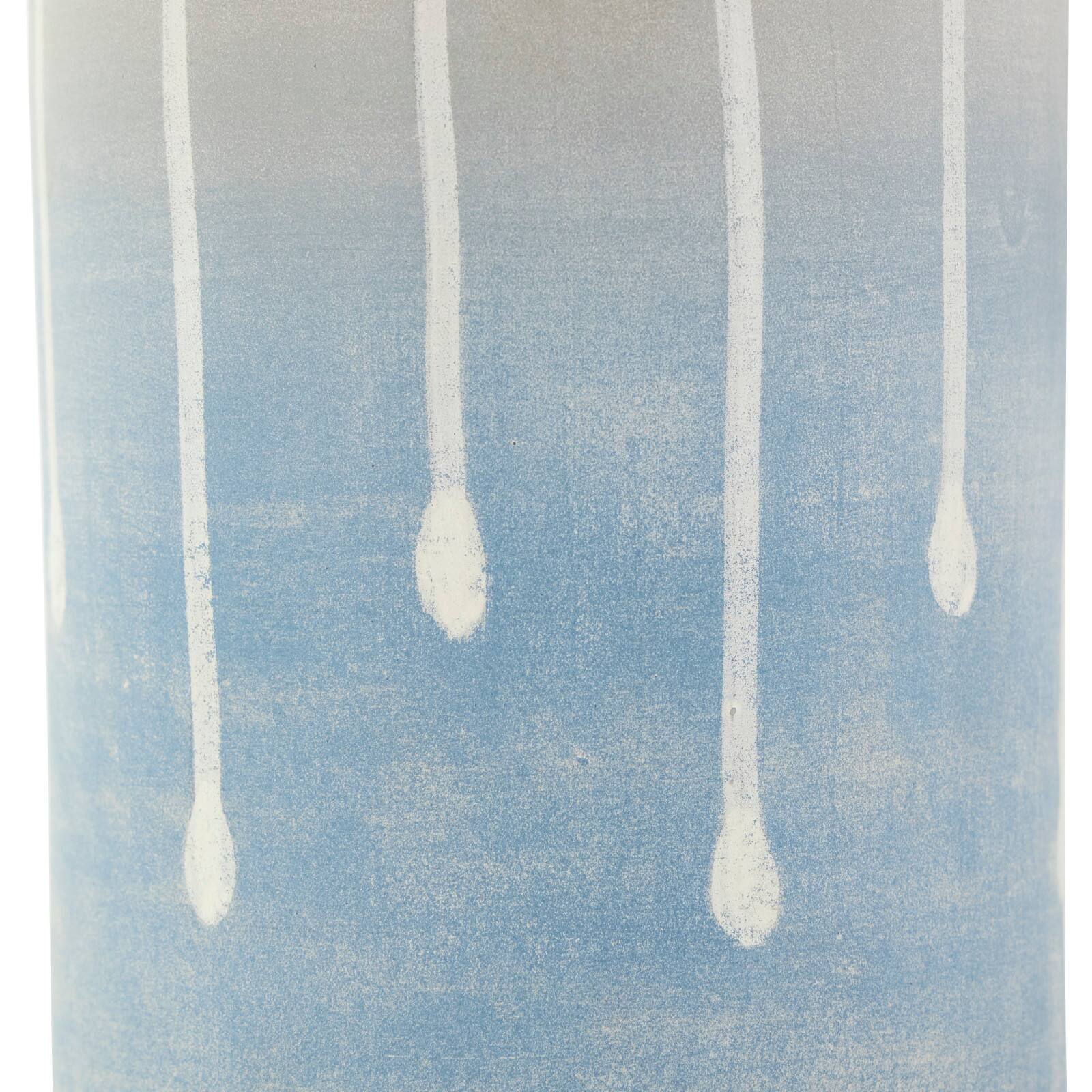 15" Blue & Gray Ceramic Abstract Ombre Drip Vase