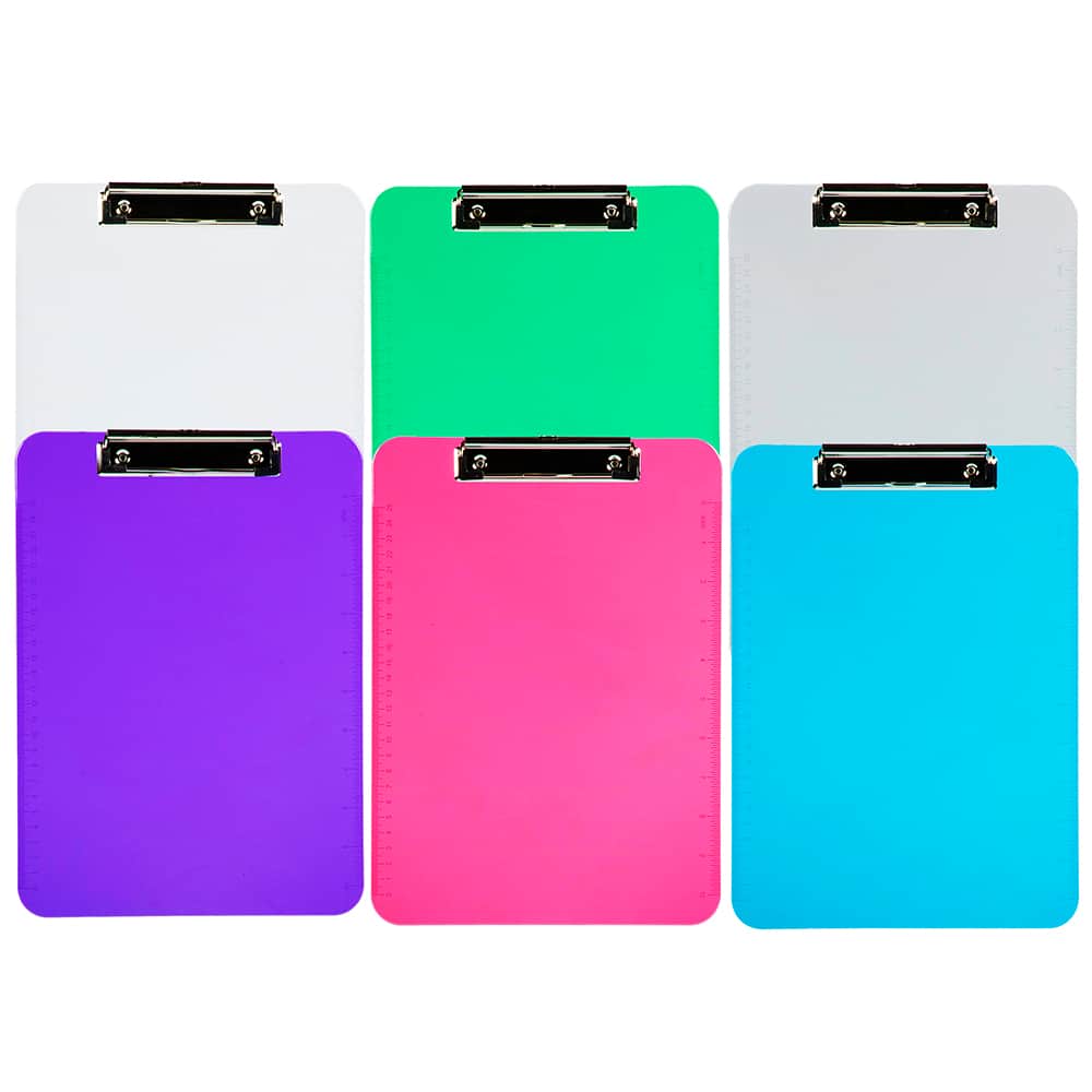 JAM Paper Assorted Colors Letter Size Plastic Clipboards with Metal Clip, 6ct.