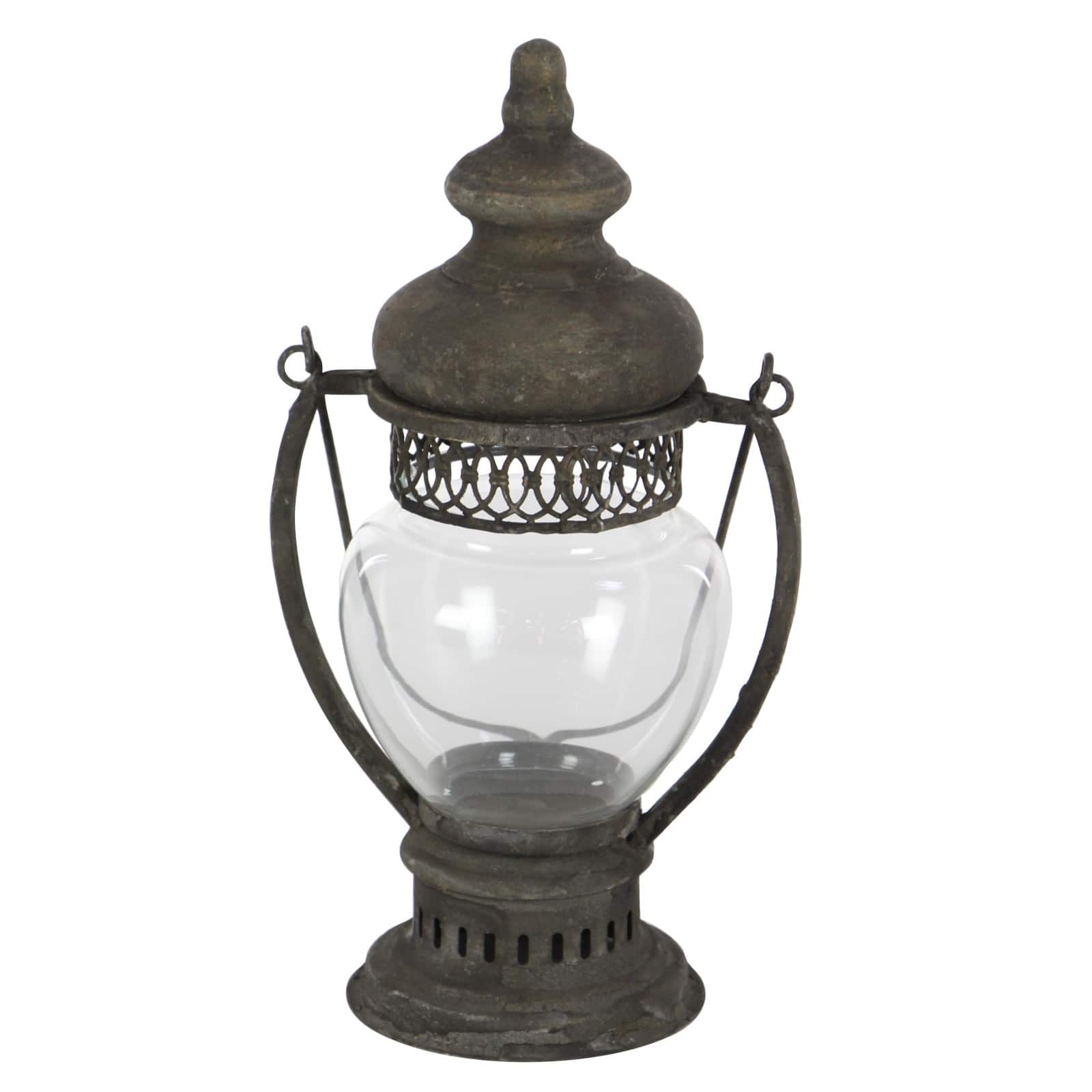 14" Brown Iron Rustic Candle Holder Lantern
