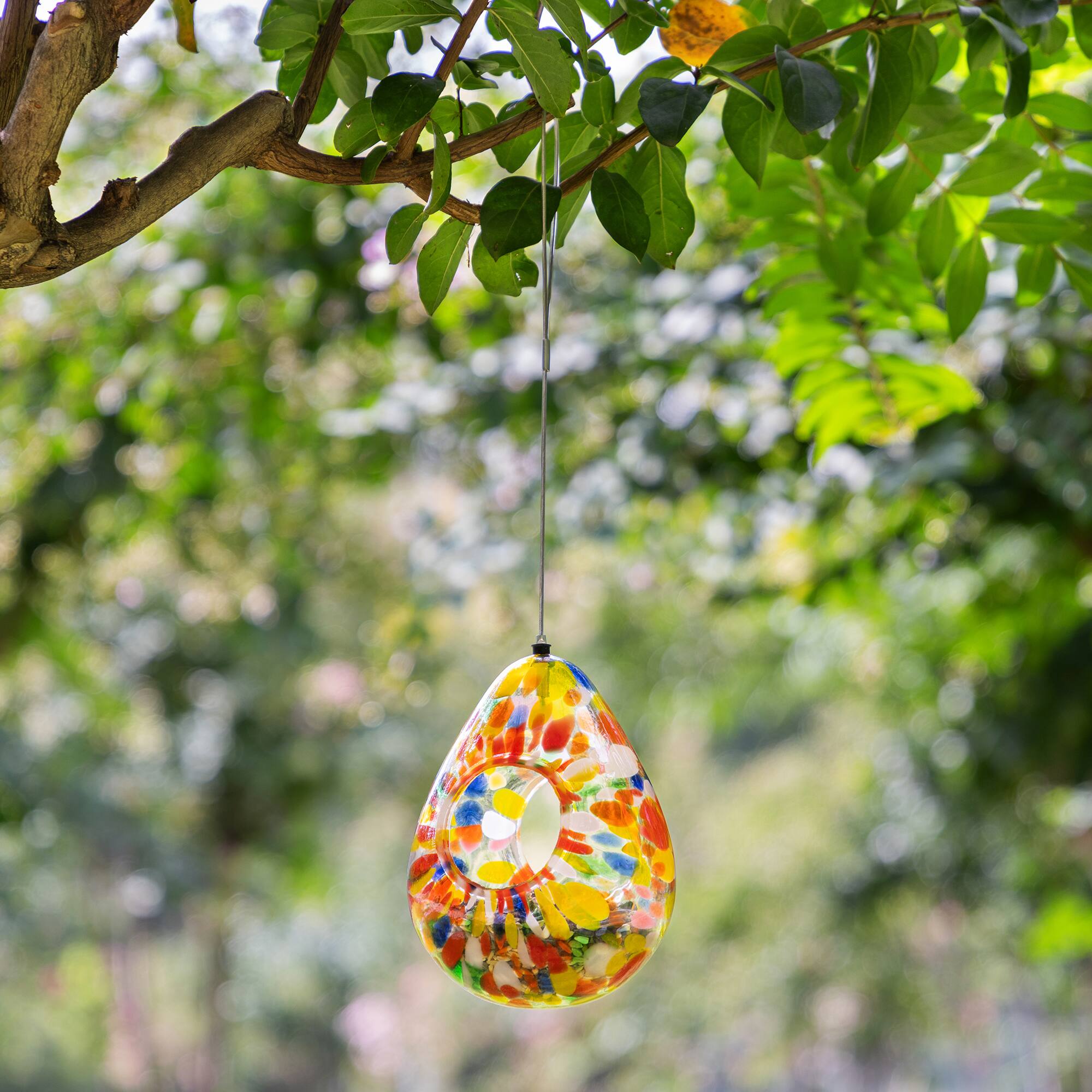 Glitzhome® 6.75" Glass Water Drop Hanging Orange Dots Birdfeeder