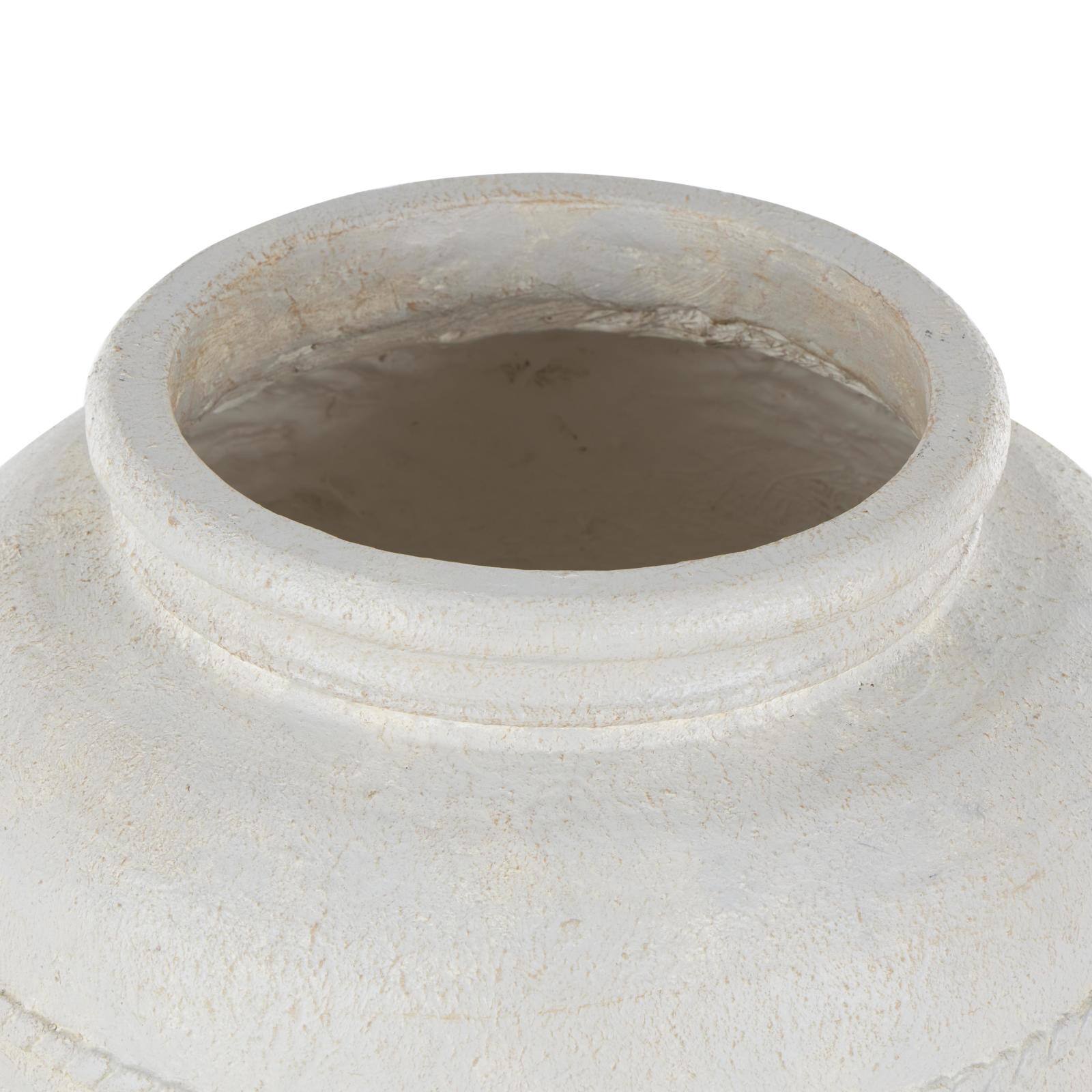 18" Cream Distressed Stone Vase with Raised Braided Accents