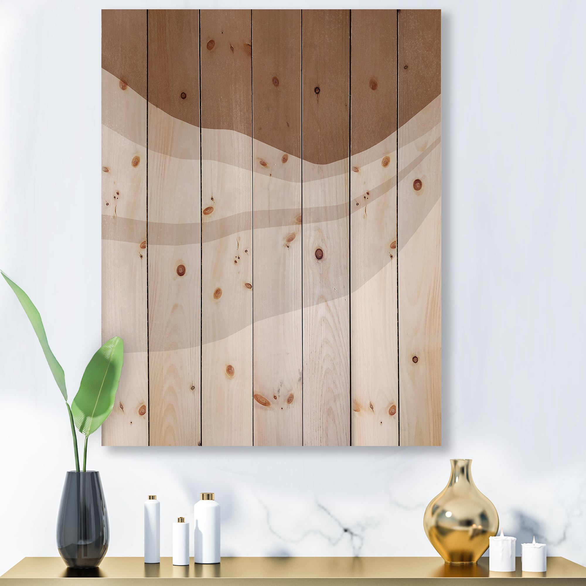 Designart - Terracotta and Ivory Shapes with Scuff Effect - Modern Print on Natural Pine Wood